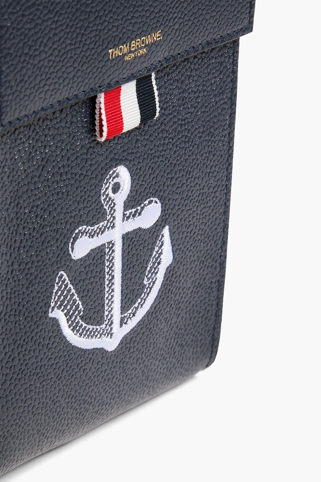 THOM BROWNE Embroidered pebbled-leather phone pouch