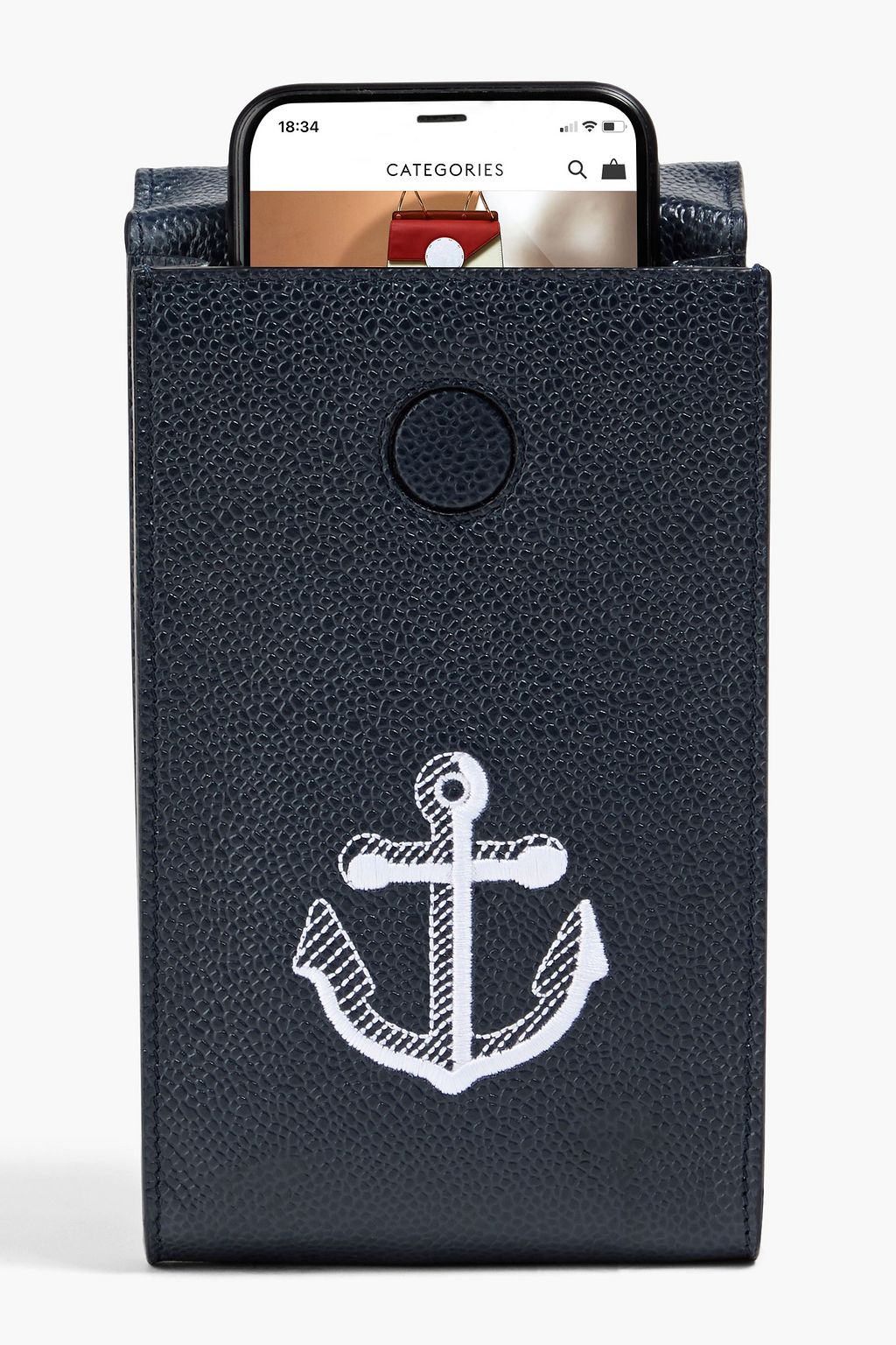 THOM BROWNE Embroidered pebbled-leather phone pouch
