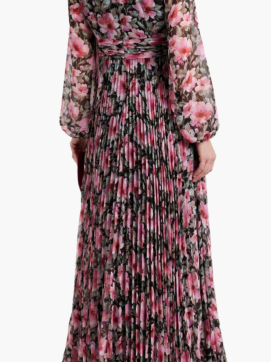 cutout floral-print plissé-chiffon maxi dress
