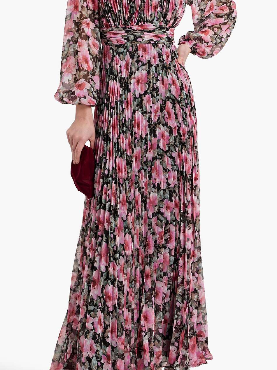 cutout floral-print plissé-chiffon maxi dress