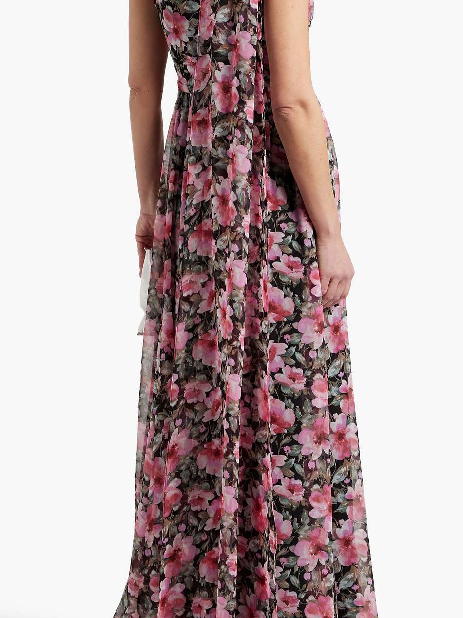 one-shoulder floral-print chiffon maxi dress