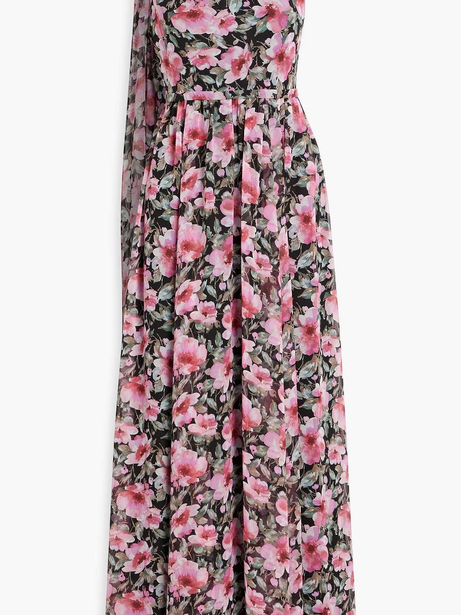 one-shoulder floral-print chiffon maxi dress