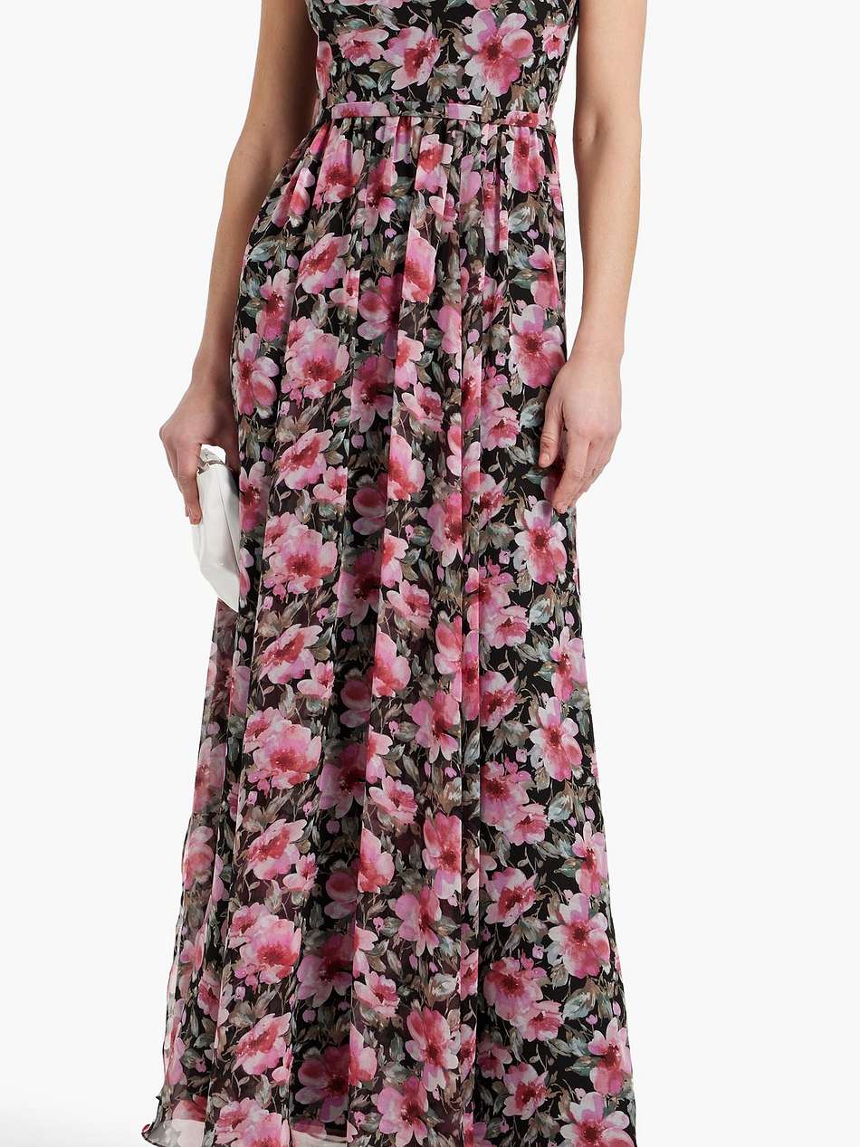 one-shoulder floral-print chiffon maxi dress