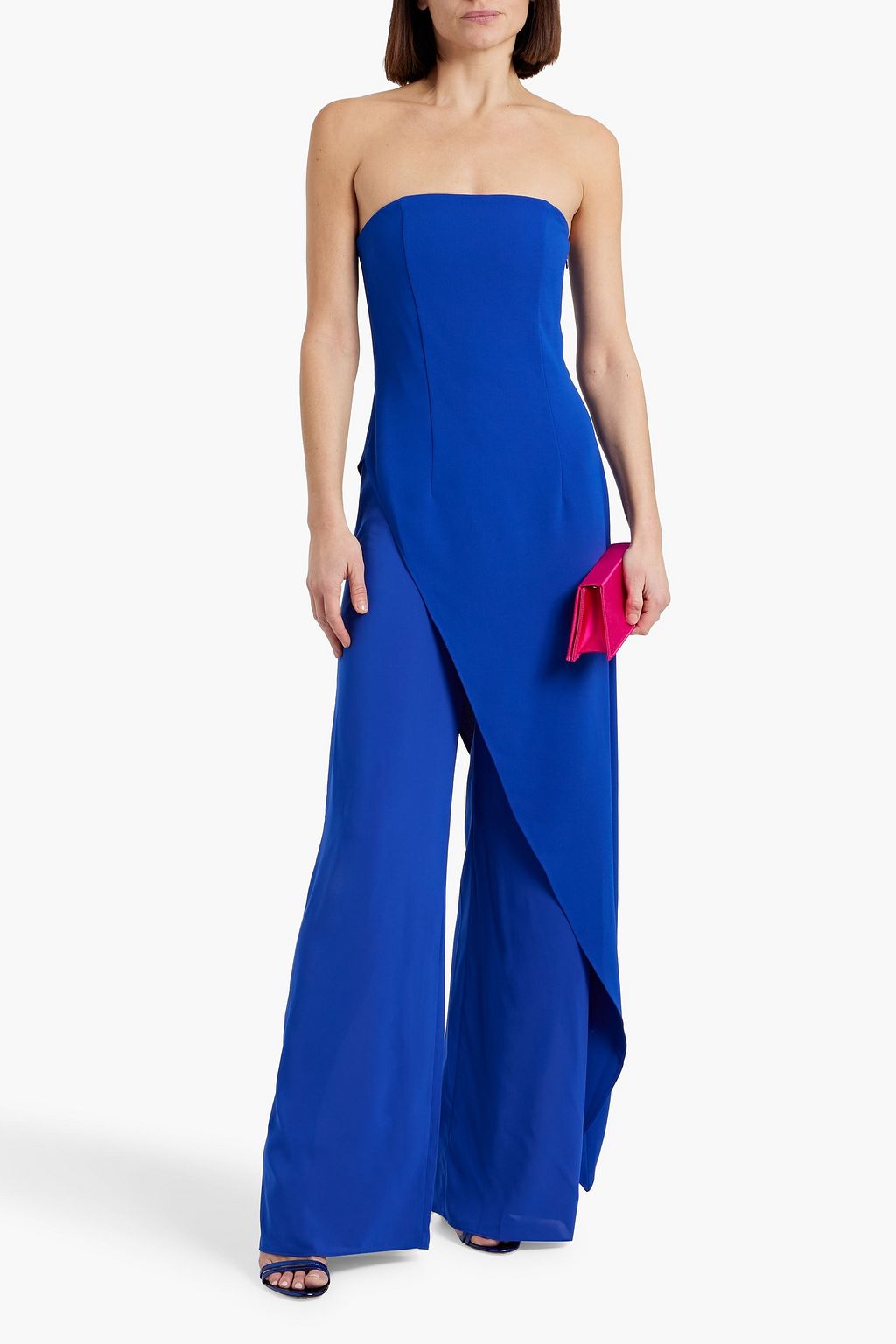 ALICE + OLIVIA Alondra strapless asymmetric crepe and charmeuse jumpsuit