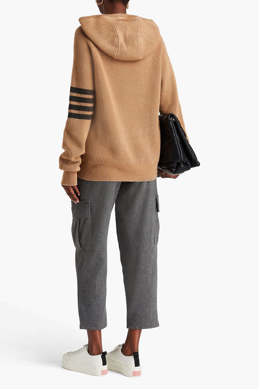 THOM BROWNE Striped ribbed cashmere hoodie