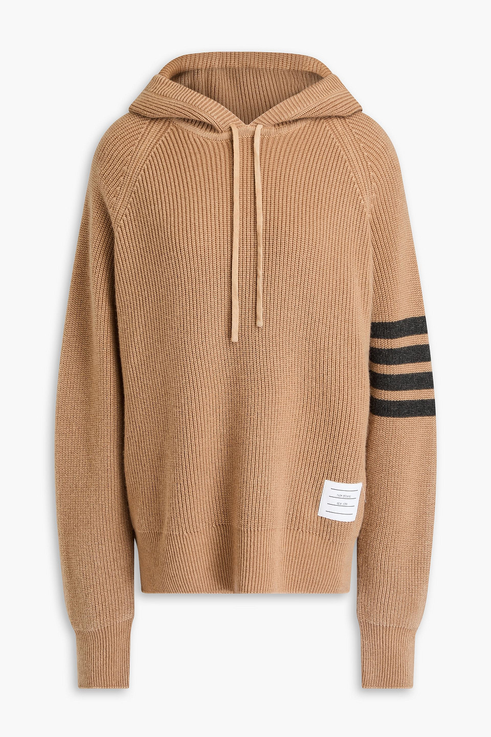 Thom Browne Striped Ribbed Cashmere Hoodie In Camel