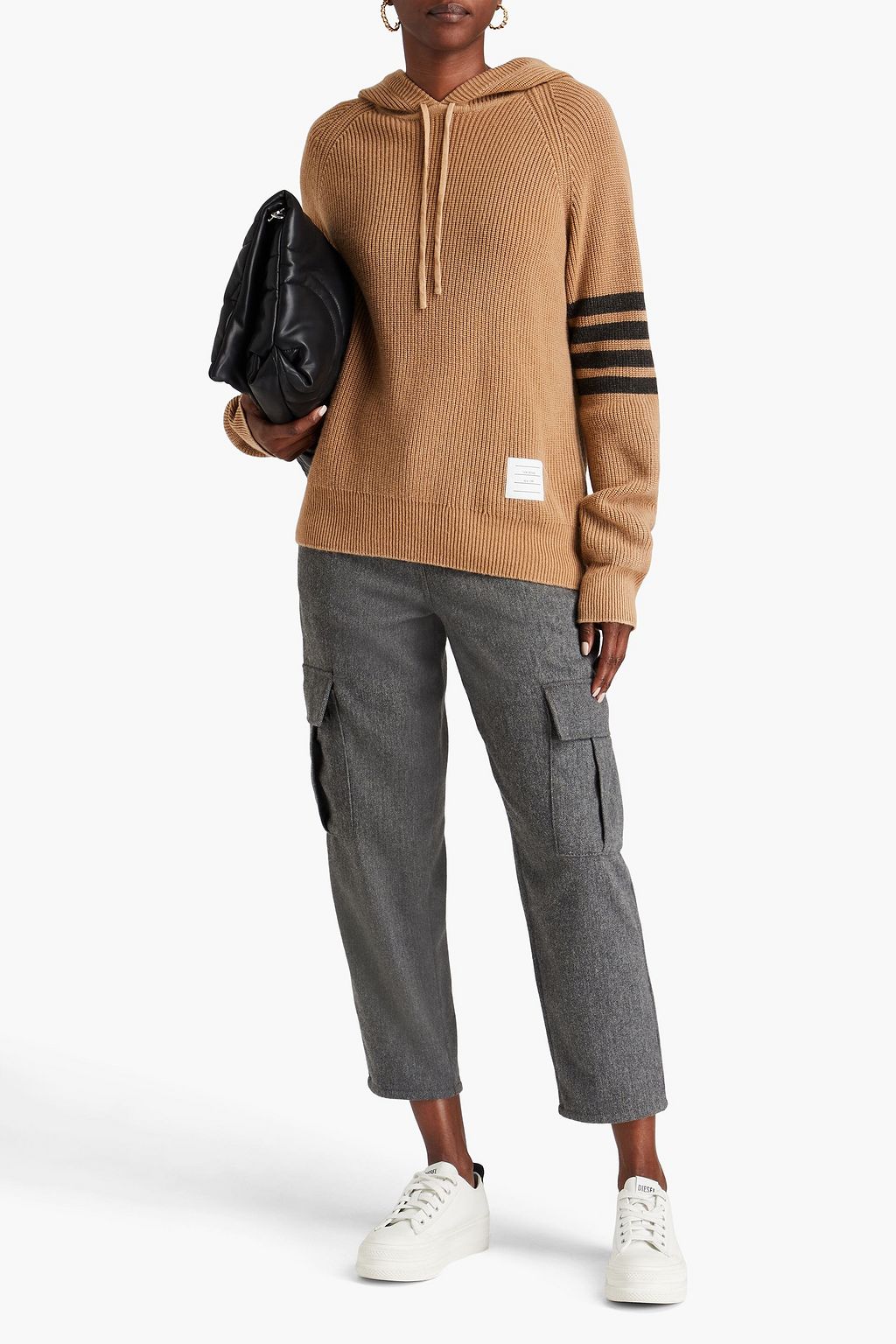 THOM BROWNE Striped ribbed cashmere hoodie