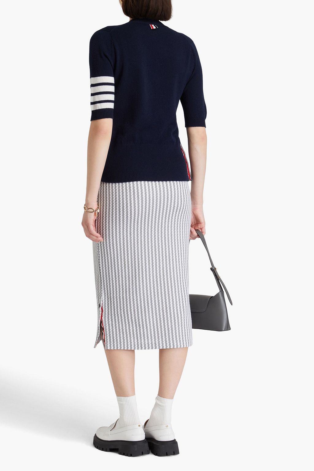 THOM BROWNE كارديغان من الكشمير بتصميم مخطط