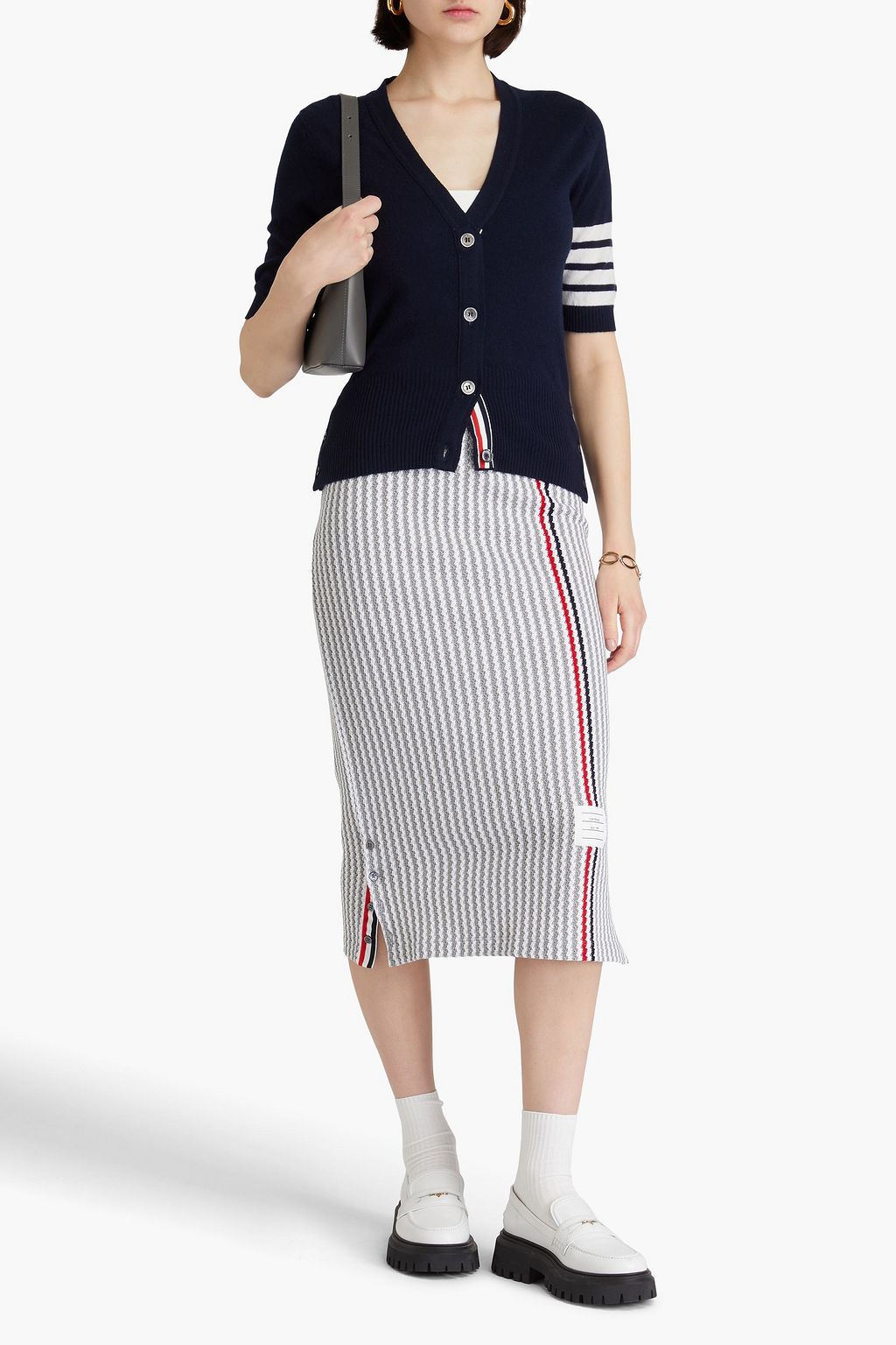 THOM BROWNE كارديغان من الكشمير بتصميم مخطط