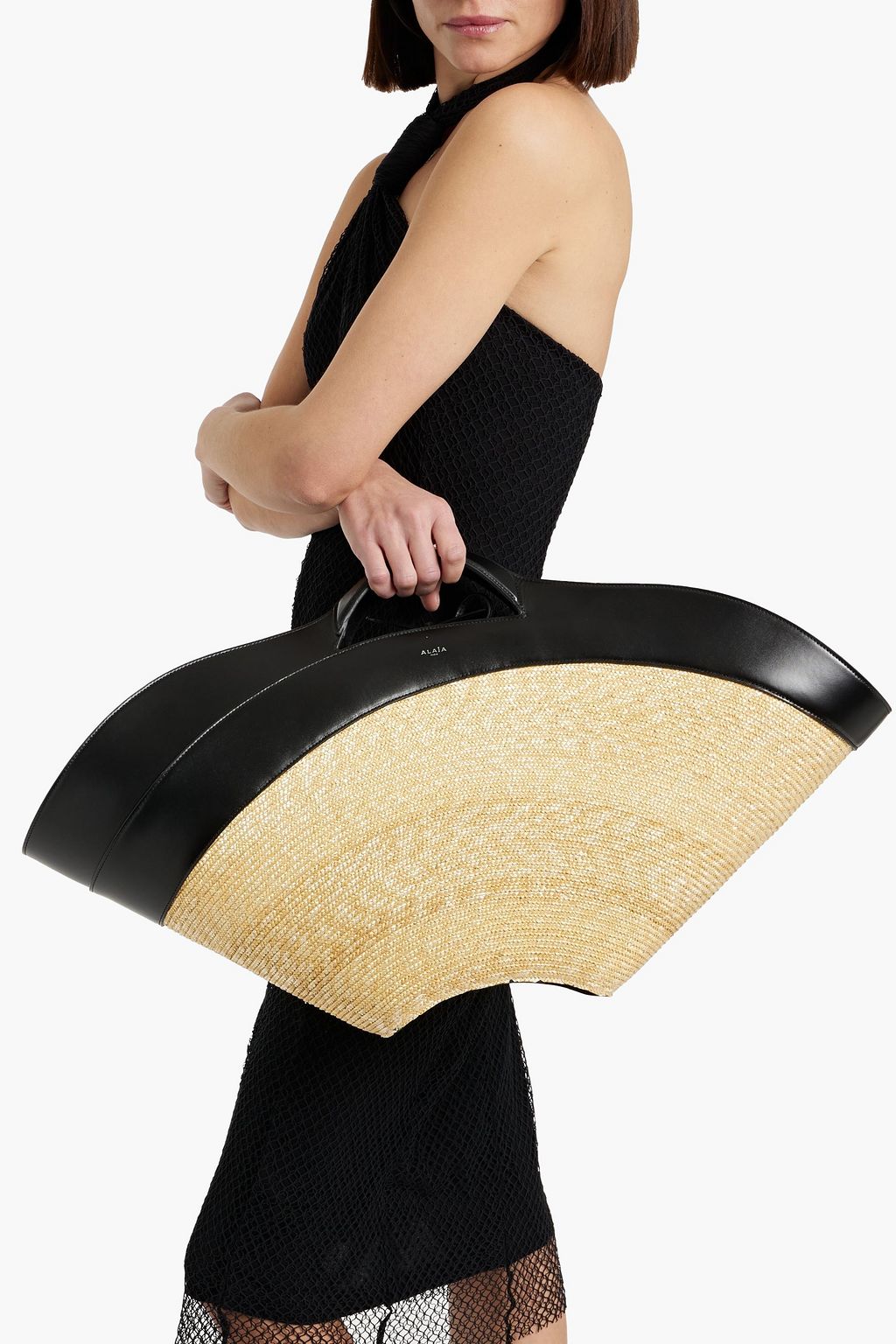 ALAÏA Khaima large leather-trimmed straw tote
