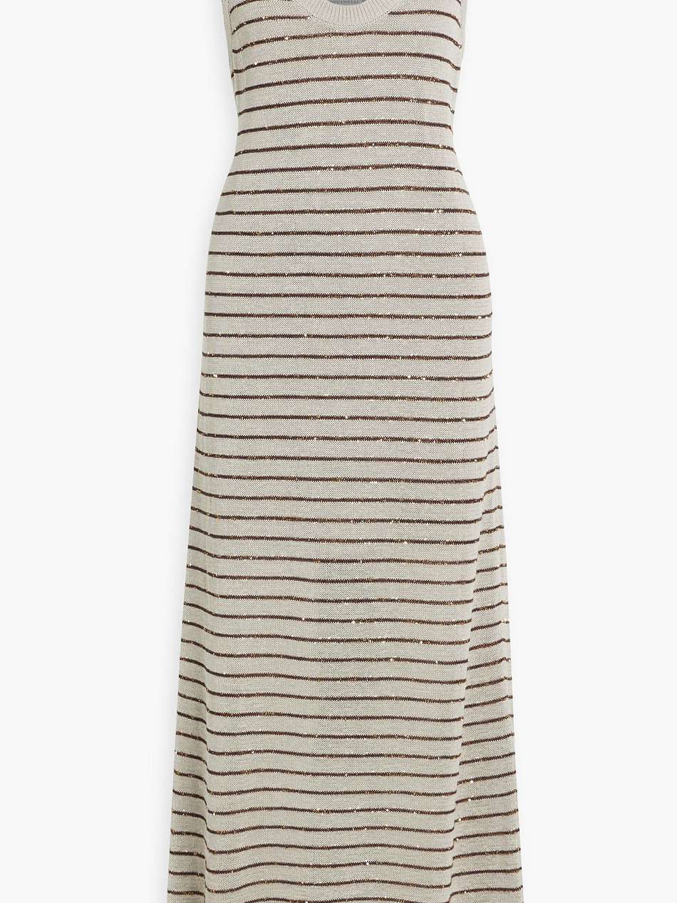 sequin-embellished metallic striped cotton maxi dress