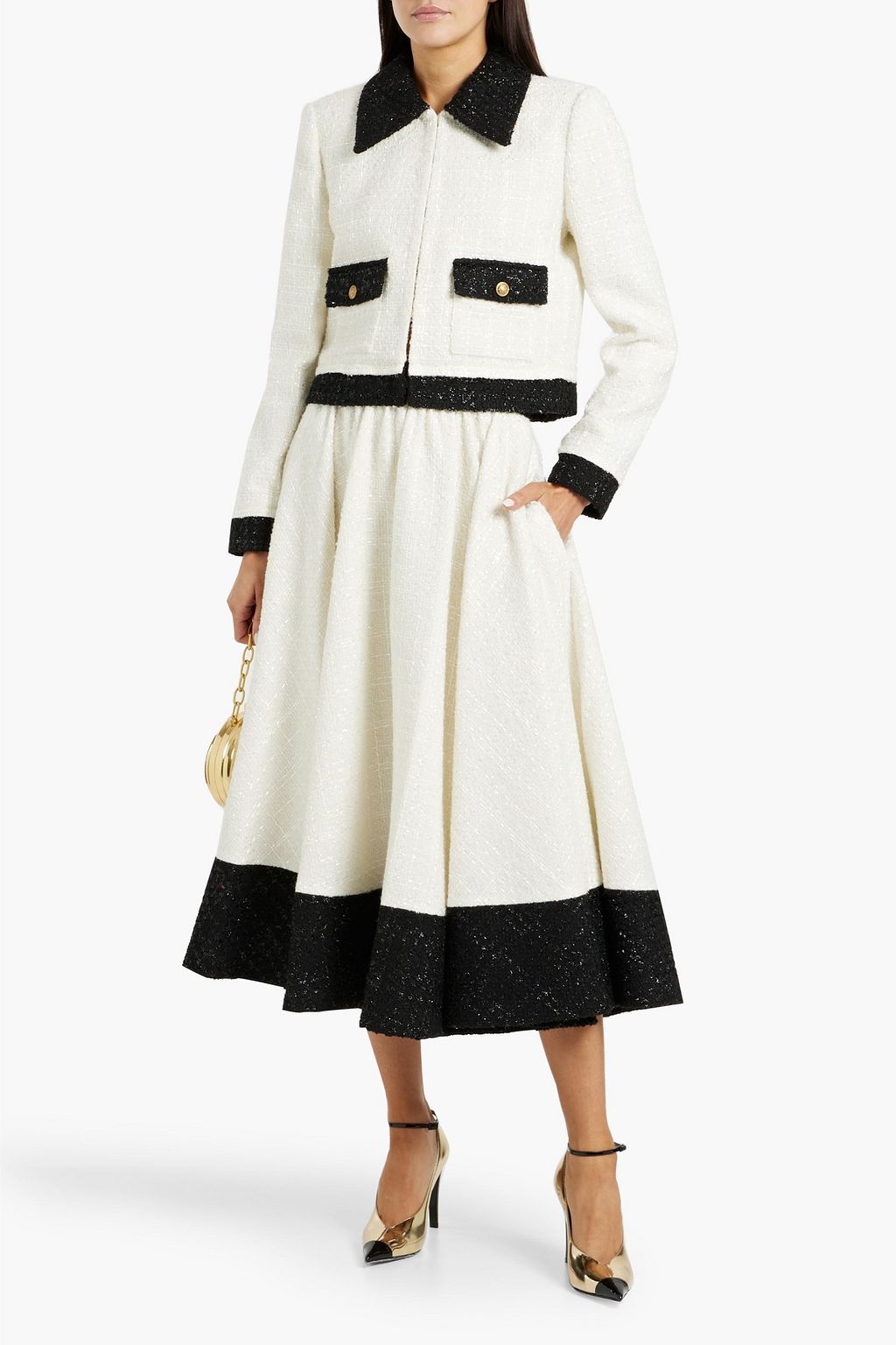 ALICE + OLIVIA Nilda two-tone tweed midi skirt