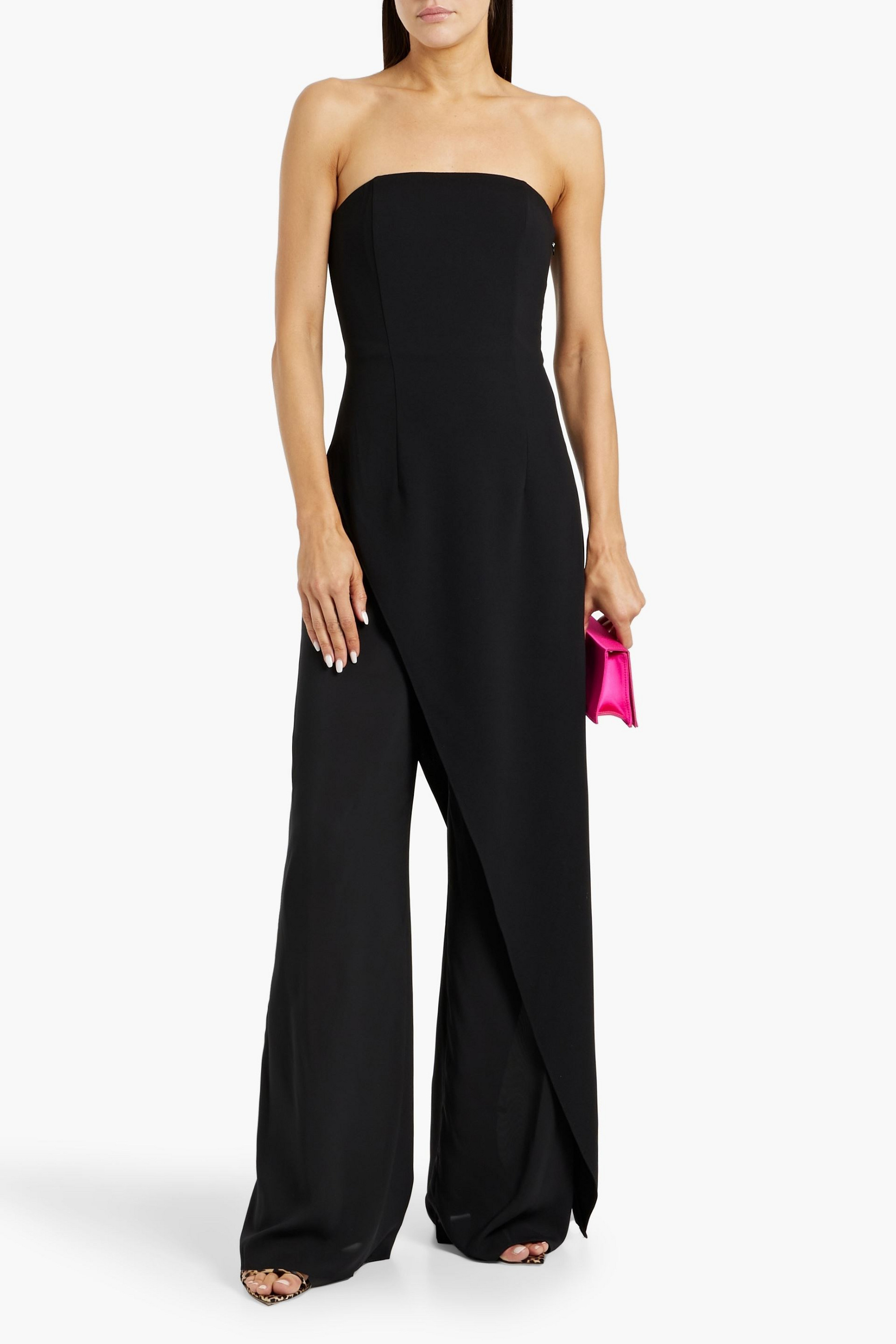 alice + olivia Alondra strapless asymmetric crepe and charmeuse jumpsuit