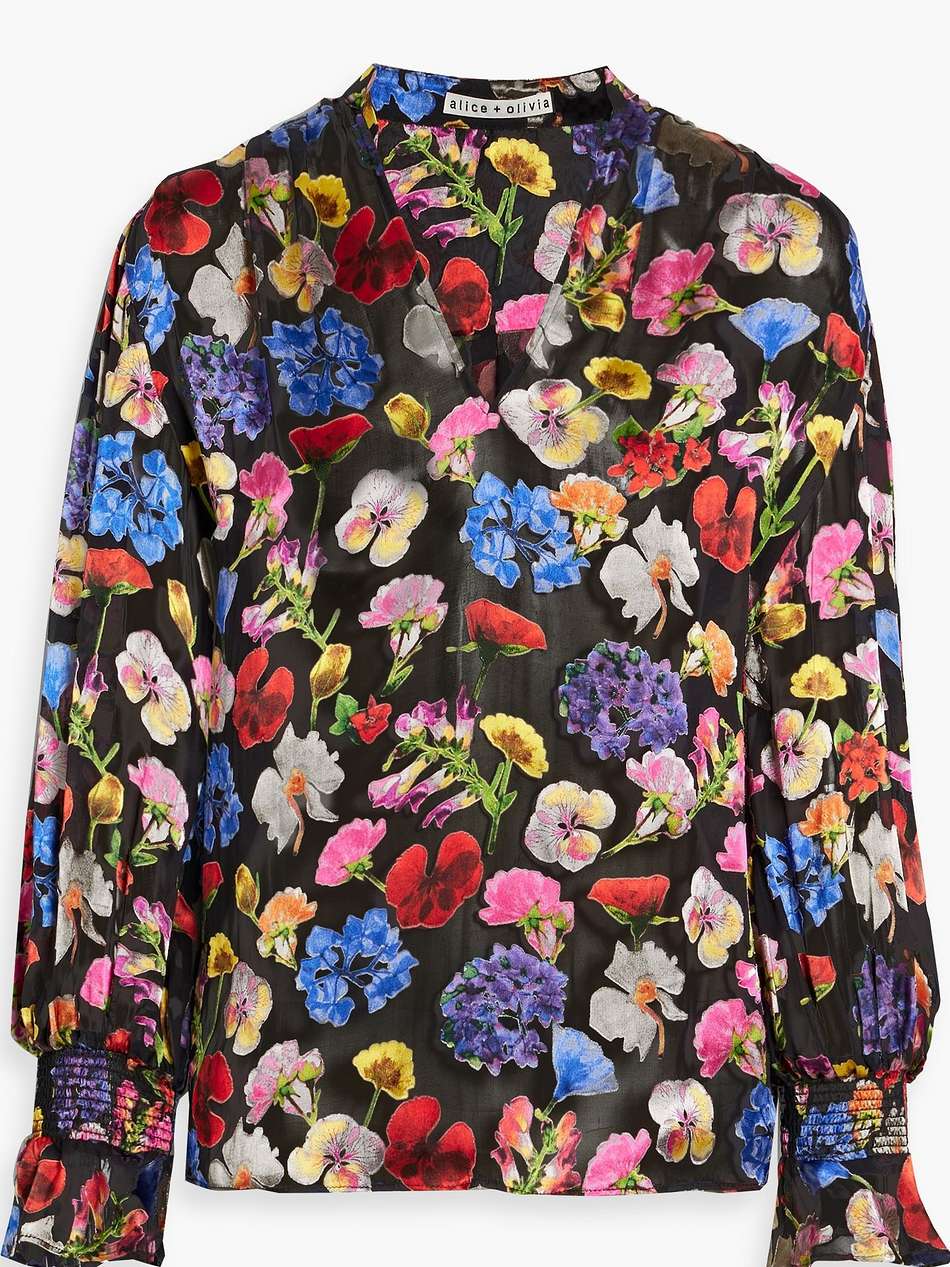 onica floral-print fil coupé chiffon blouse