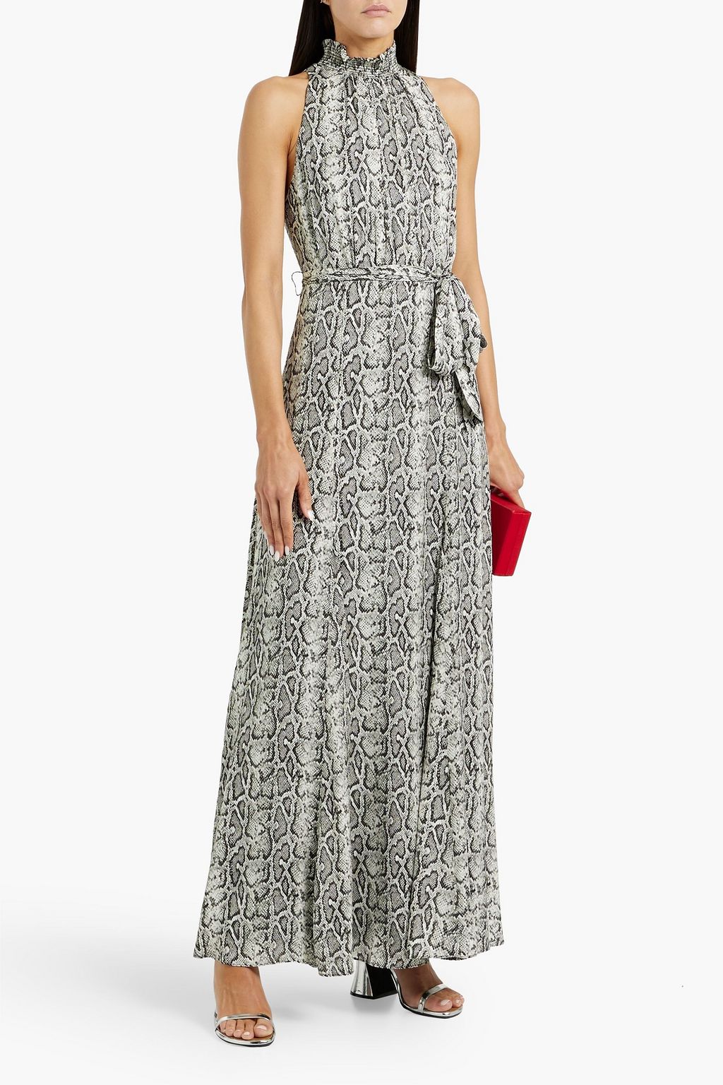 ALICE + OLIVIA クレープデシン マキシワンピース ベルト付き スネークプリント