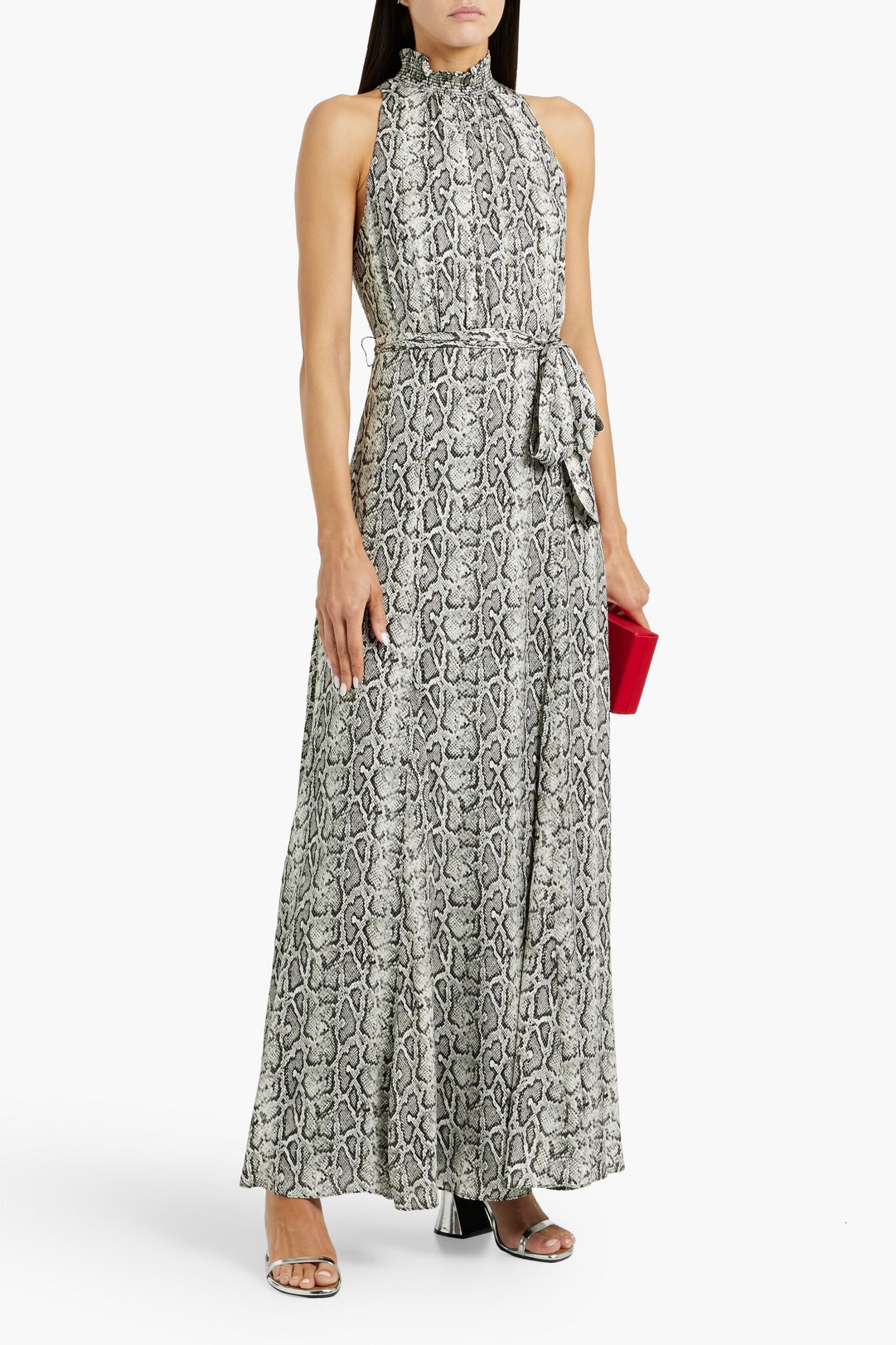 alice + olivia Dita belted snake-print crepe de chine maxi dress