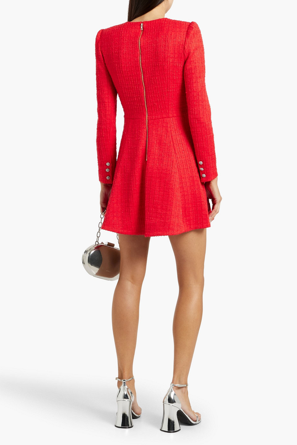 Alice And Olivia Shiloh Long Sleeve Button Front Mini Dress In Red