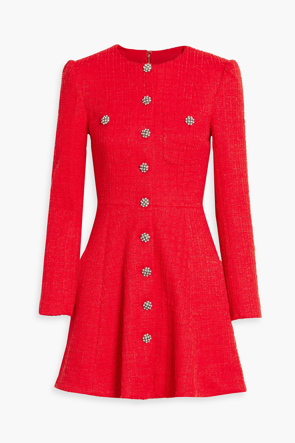 Alice And Olivia Shiloh Embellished Bouclé-tweed Mini Dress In Red
