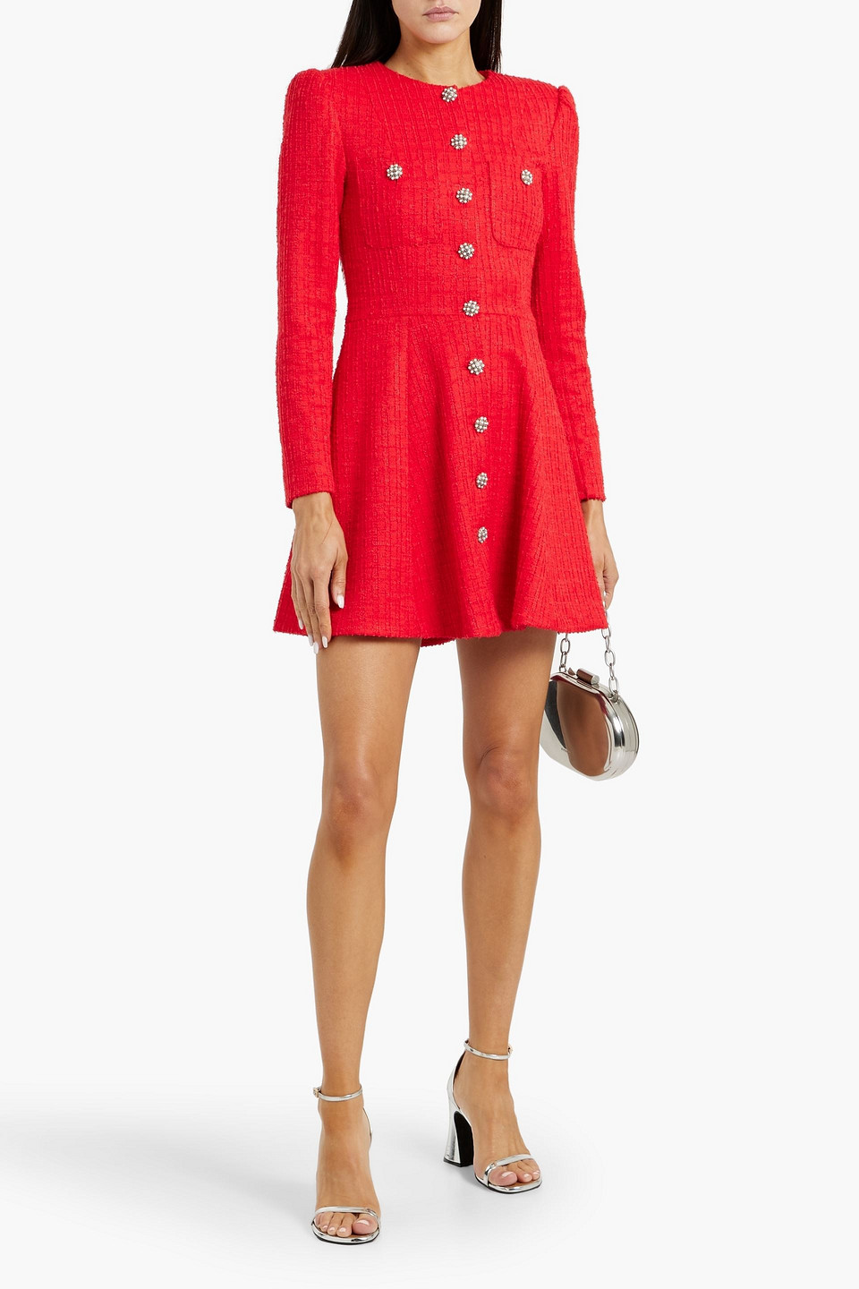 Alice And Olivia Shiloh Long Sleeve Button Front Mini Dress In Red