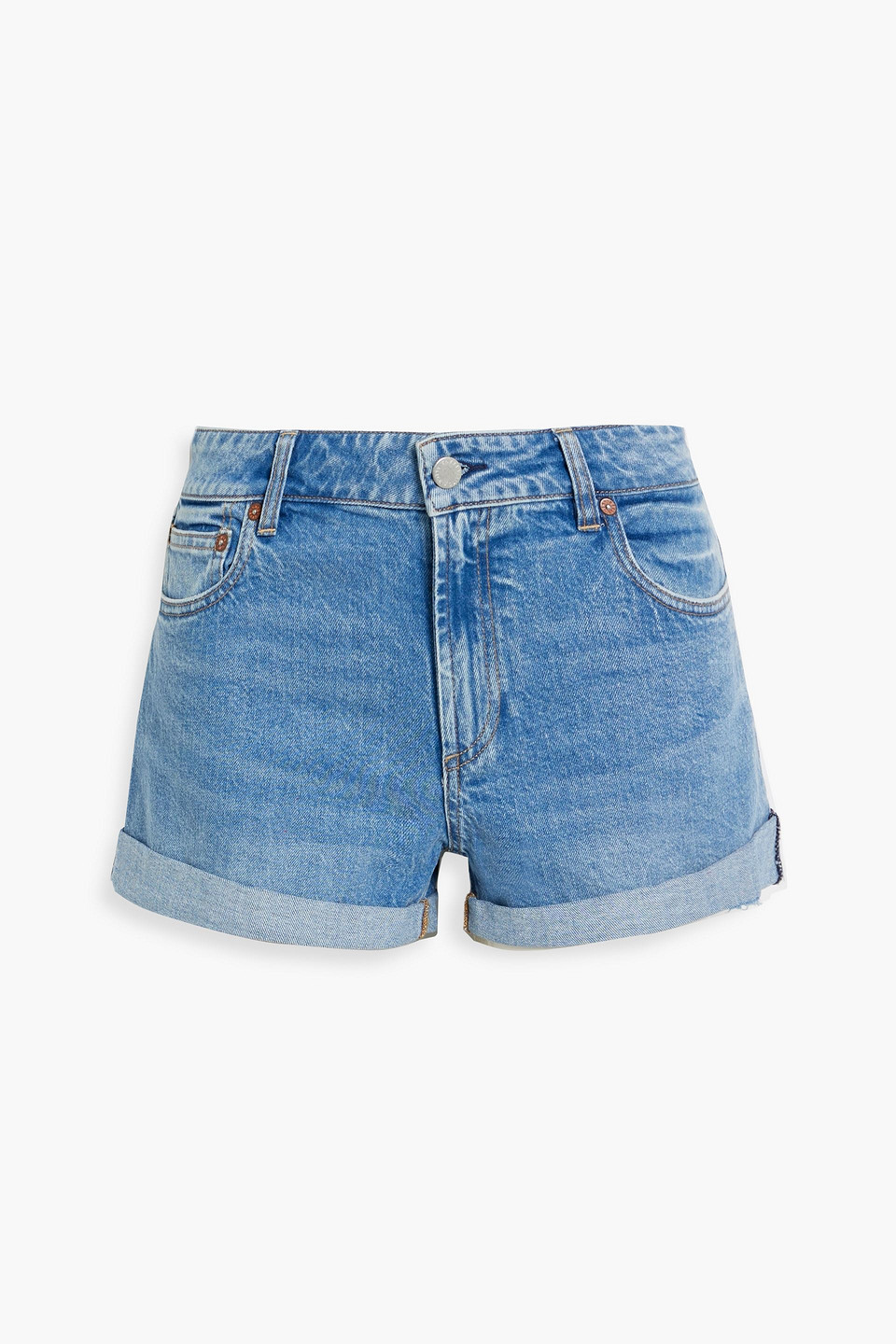 Alice And Olivia Clare Denim Shorts In Mid Denim