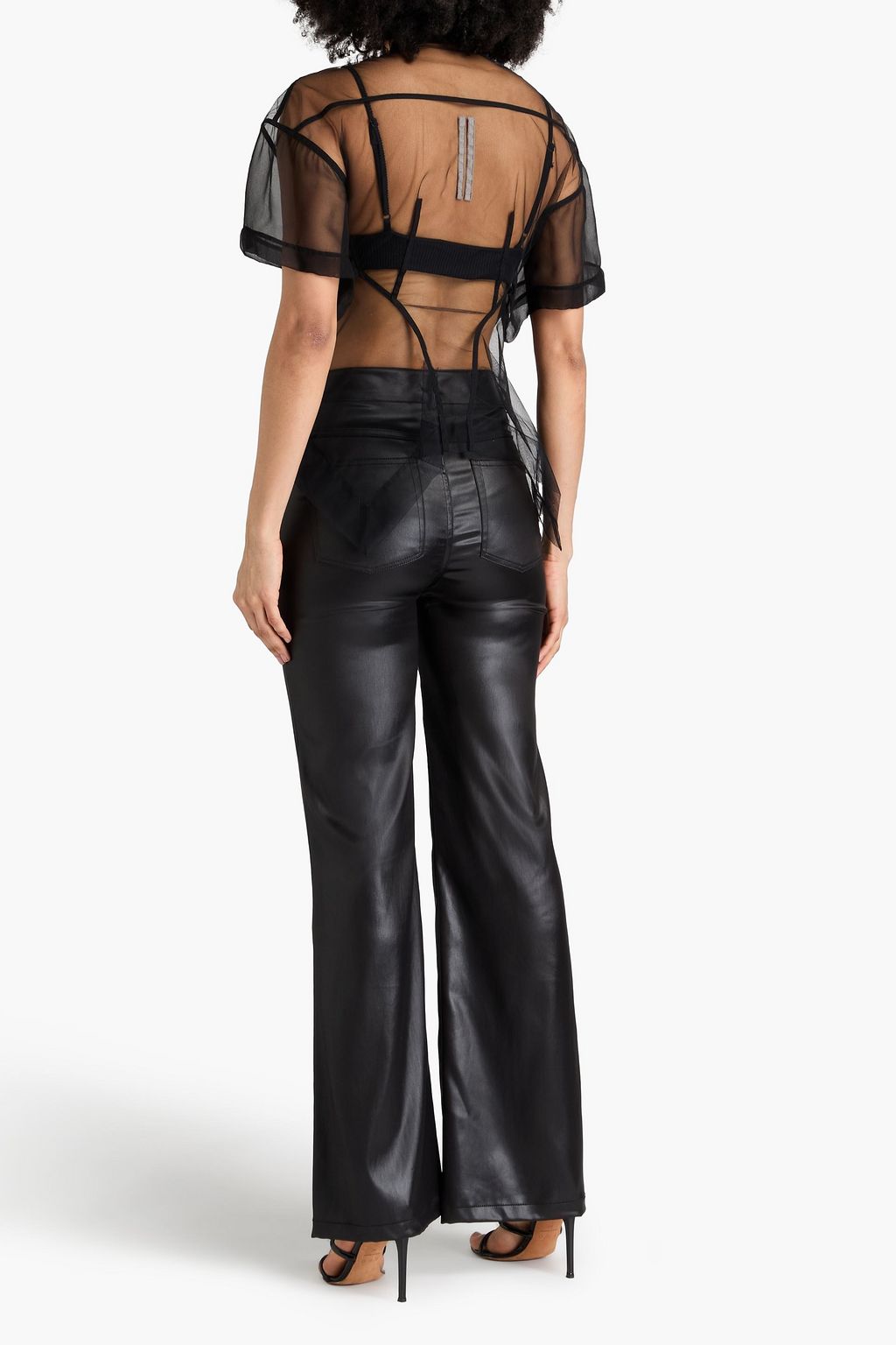 RICK OWENS Tommy Naska tulle-paneled silk crepe de chine top