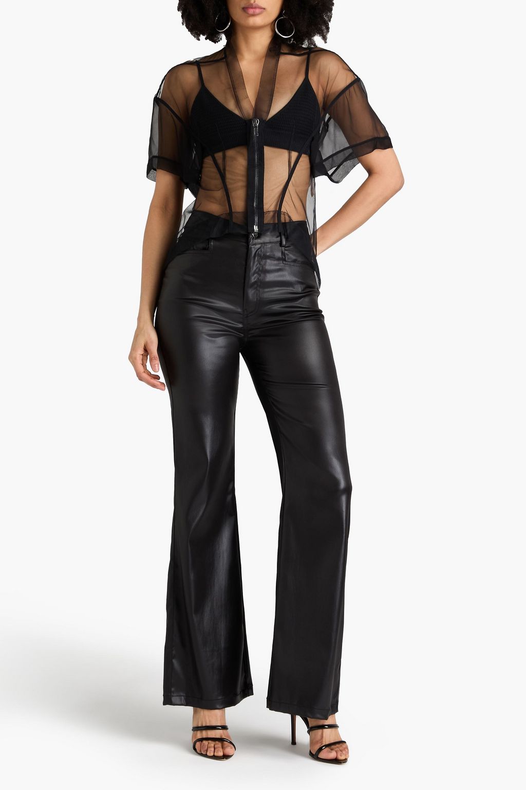 RICK OWENS Tommy Naska tulle-paneled silk crepe de chine top