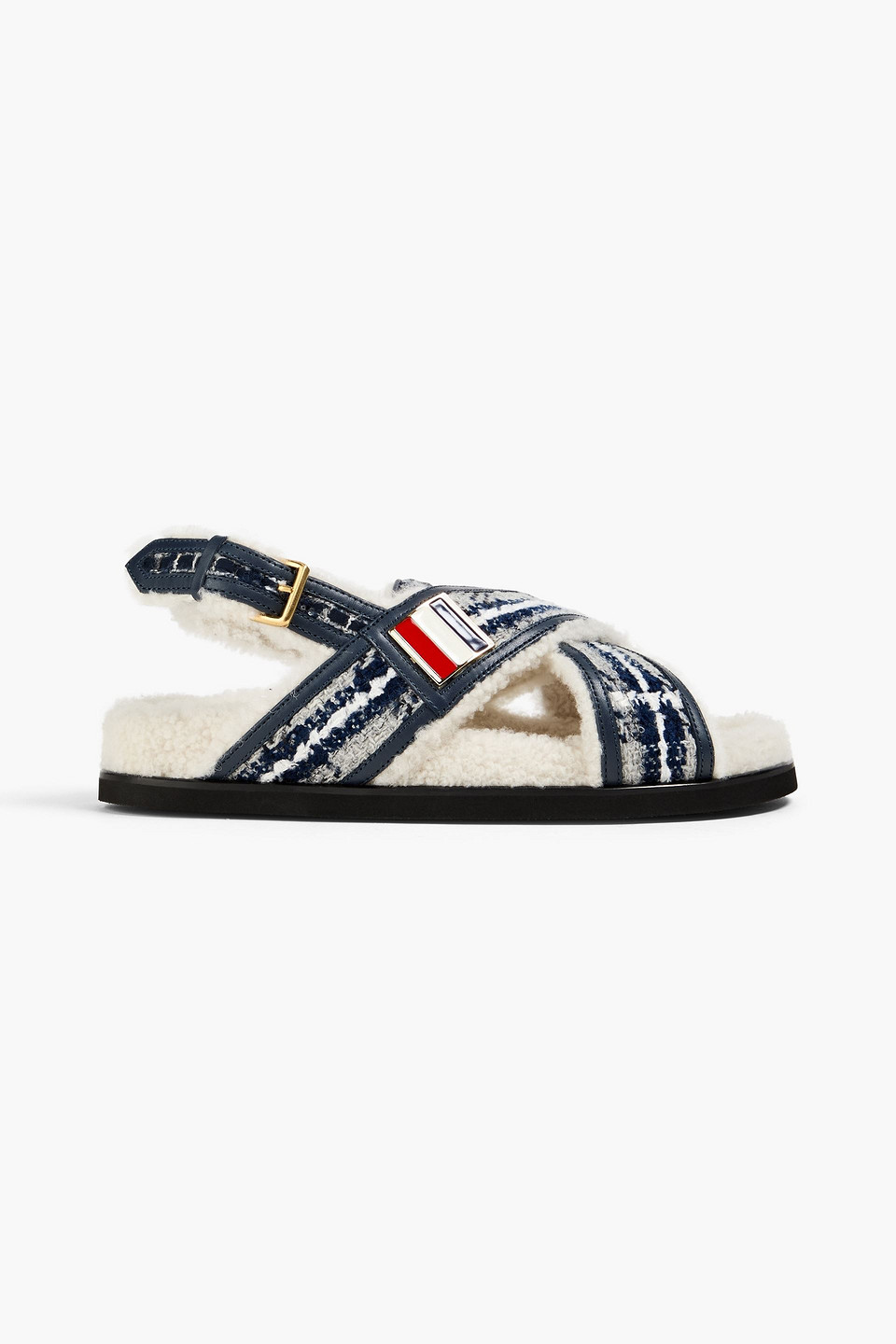 Shearling-lined bouclé slingback sandals