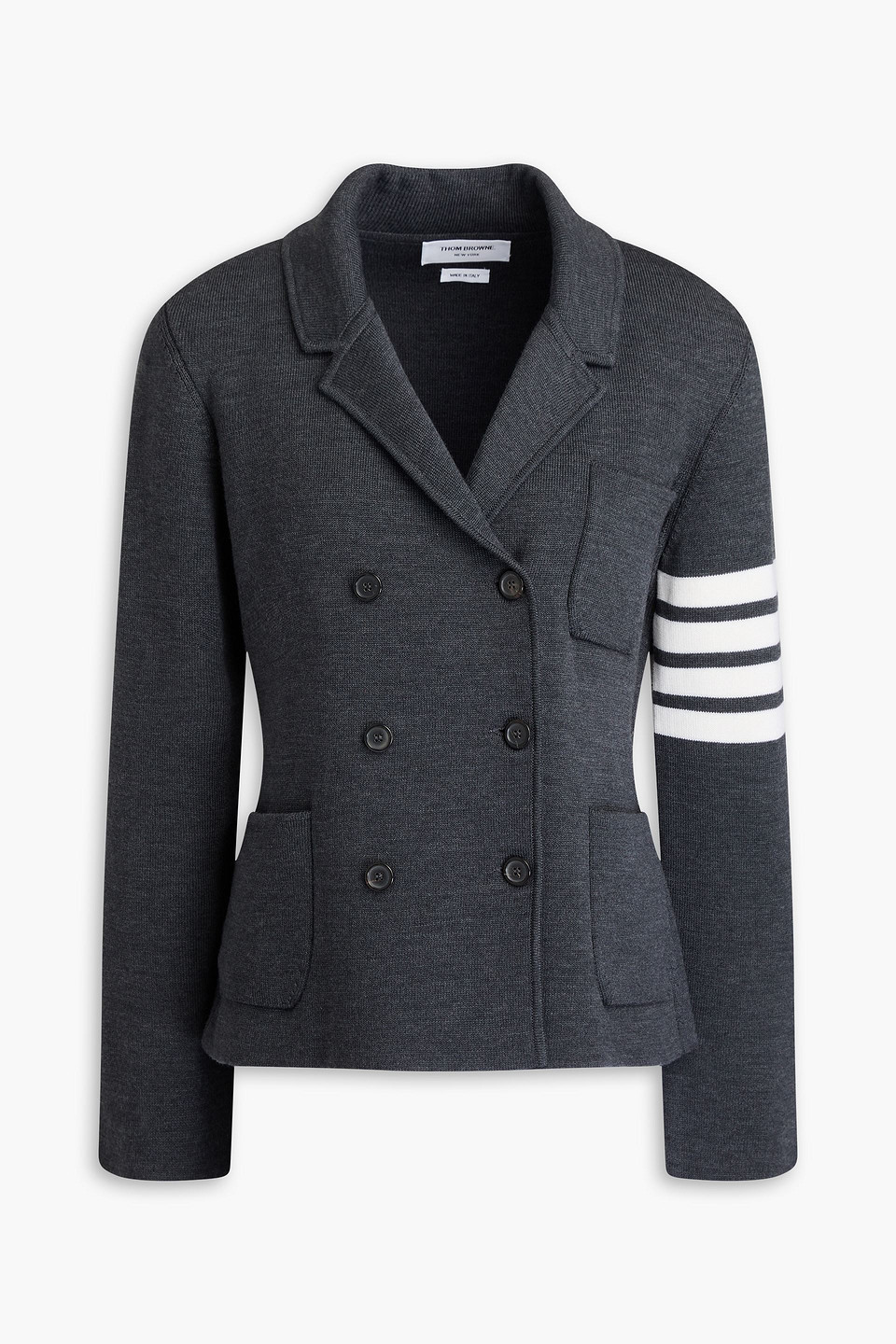 Thom Browne Double-breasted Striped Wool-blend Blazer In Dark Gray