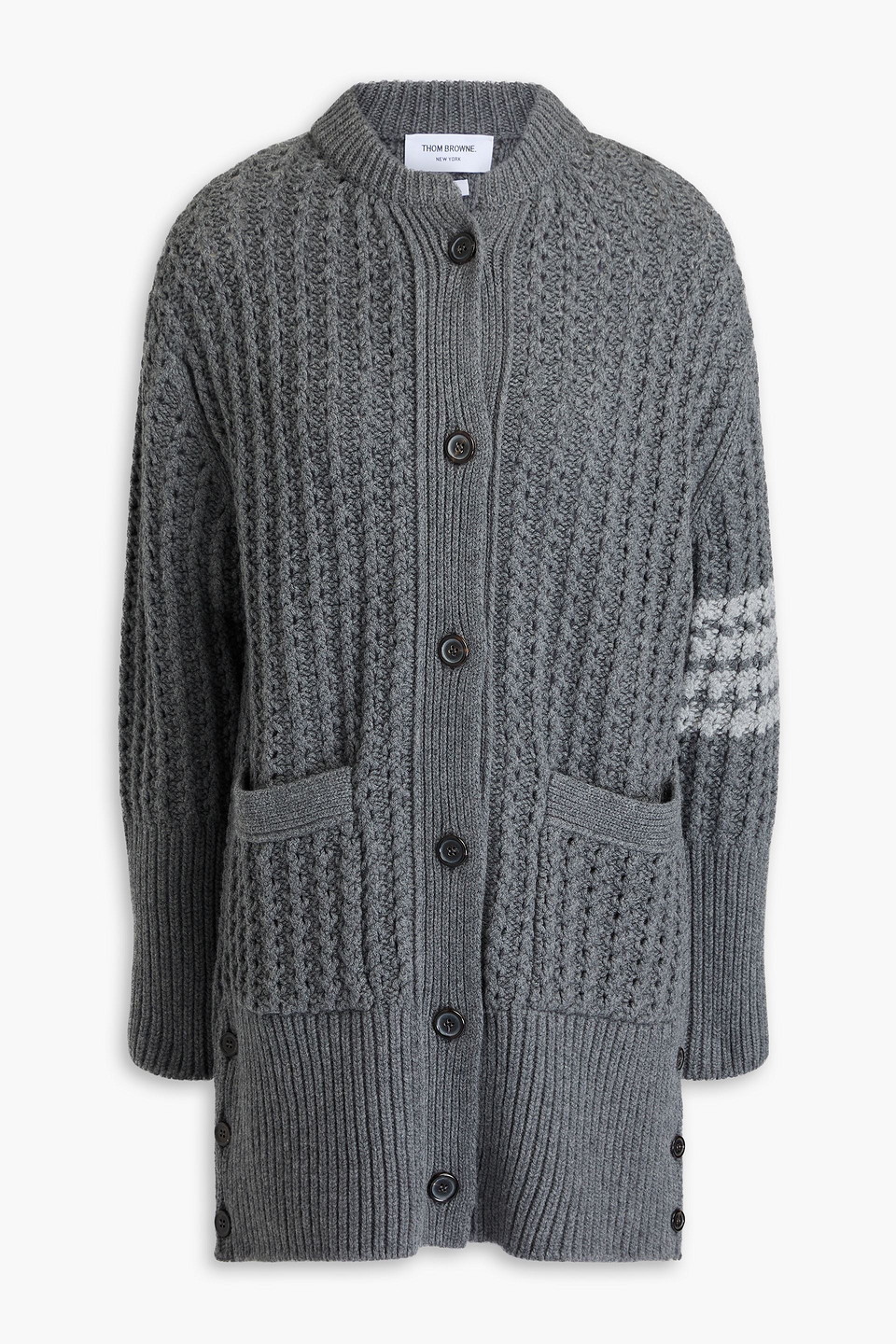 Thom Browne Pointelle-knit Wool Cardigan In Anthracite