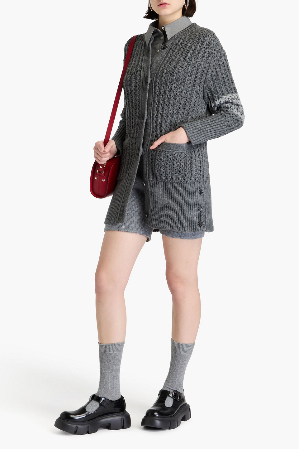 Thom Browne Pointelle-knit Wool Cardigan In Anthracite