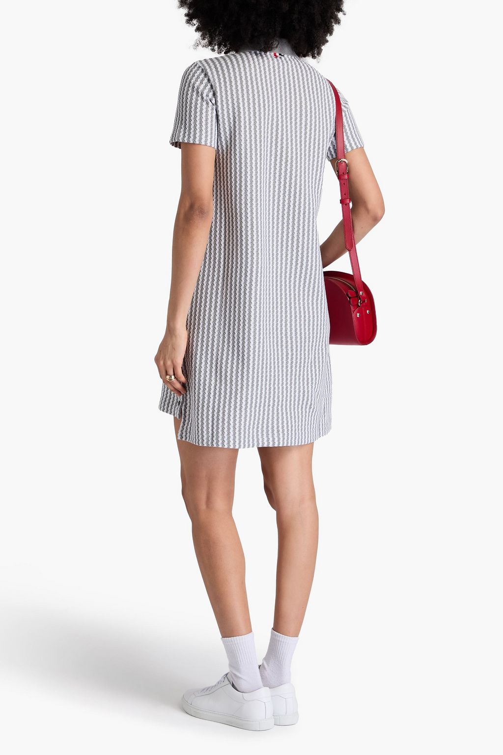 THOM BROWNE Striped jacquard-knit cotton mini shirt dress