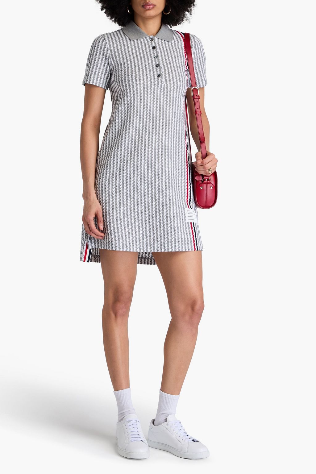 THOM BROWNE Striped jacquard-knit cotton mini shirt dress