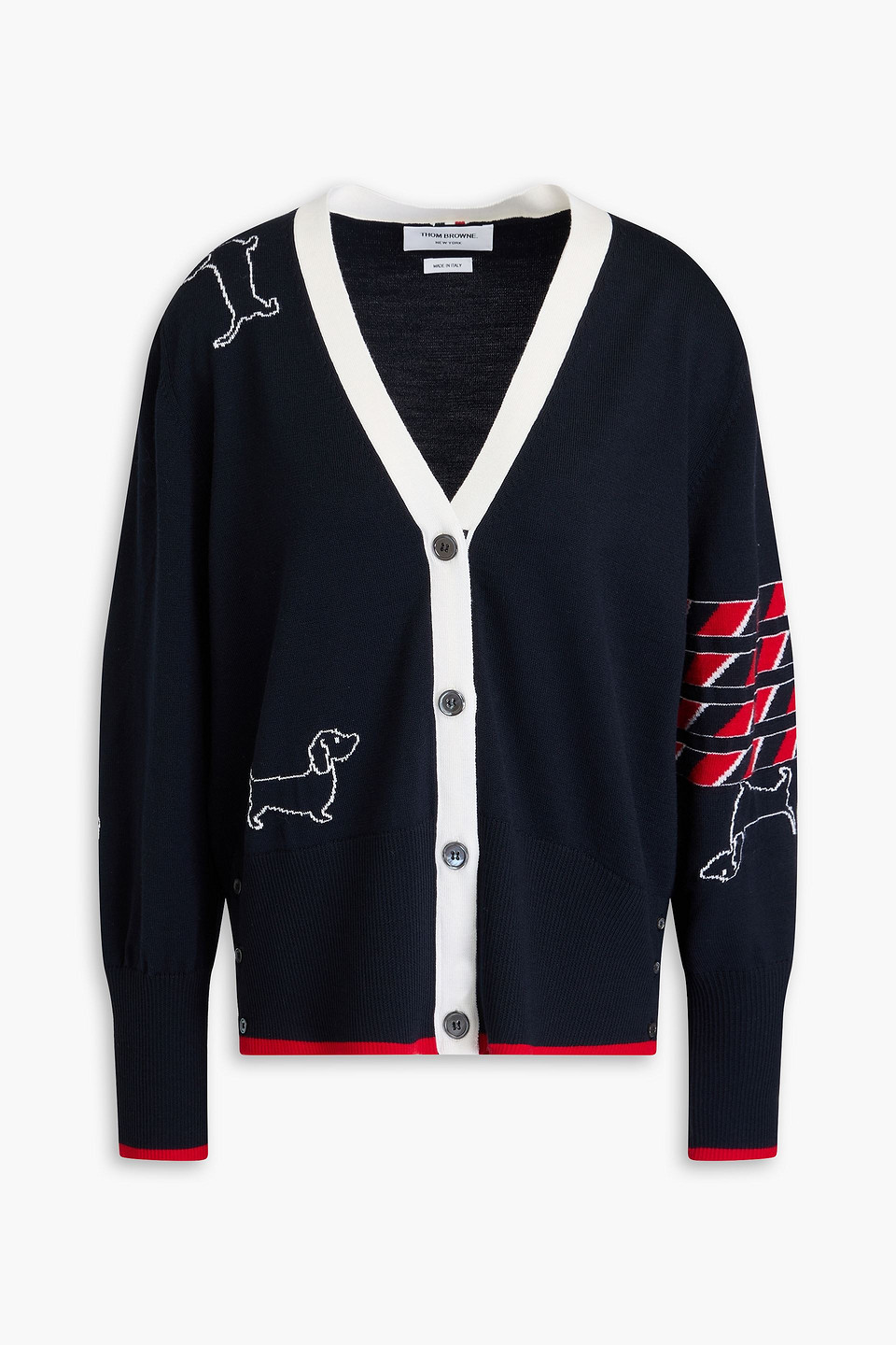 Thom Browne Intarsia Wool Cardigan In Navy