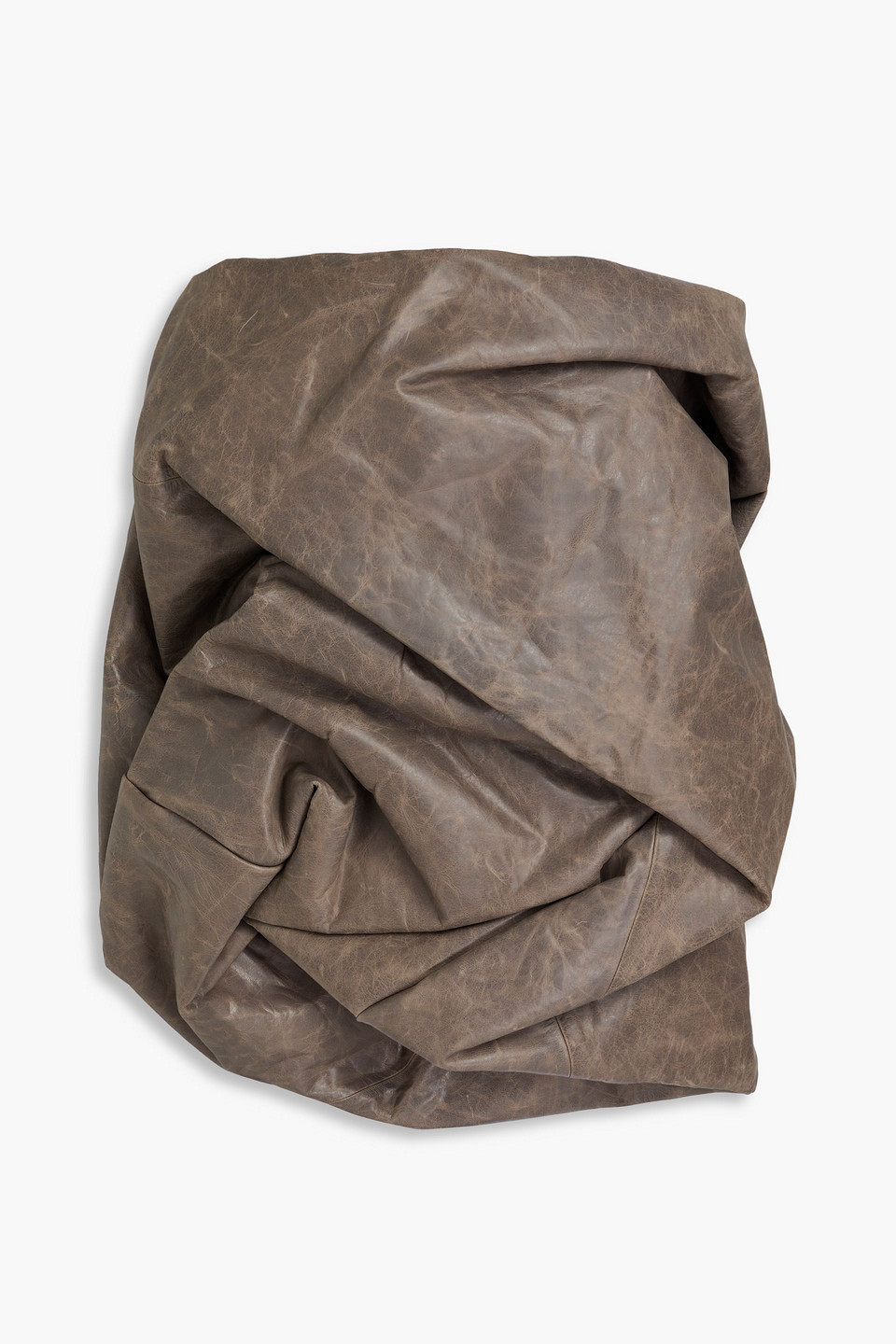 Rick Owens Hun Buster Strapless Ruched Leather Top In Taupe