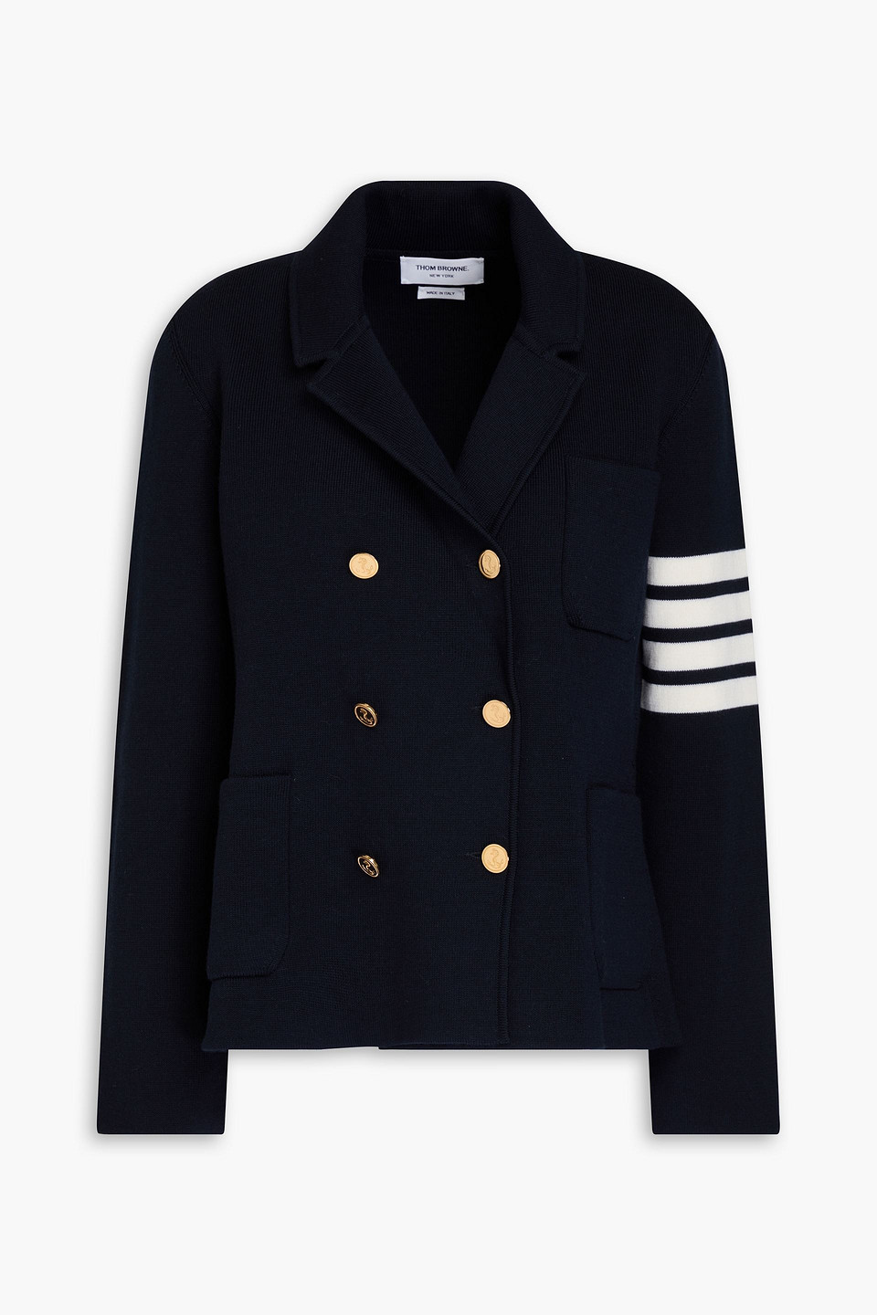 Thom Browne Double-breasted Striped Wool-blend Blazer In Navy