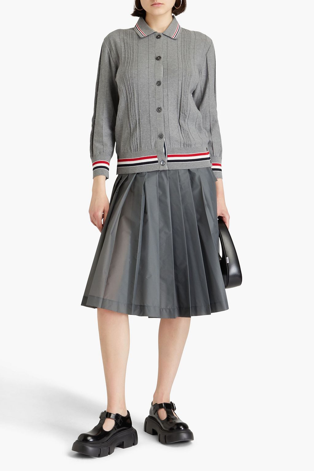 THOM BROWNE كنزة رياضية مخططة من القطن المحبوك من الجاكار