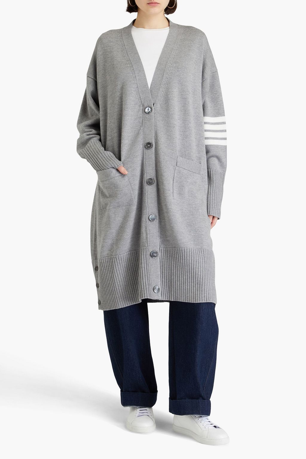 THOM BROWNE 오버사이즈 스트라이프 울 카디건