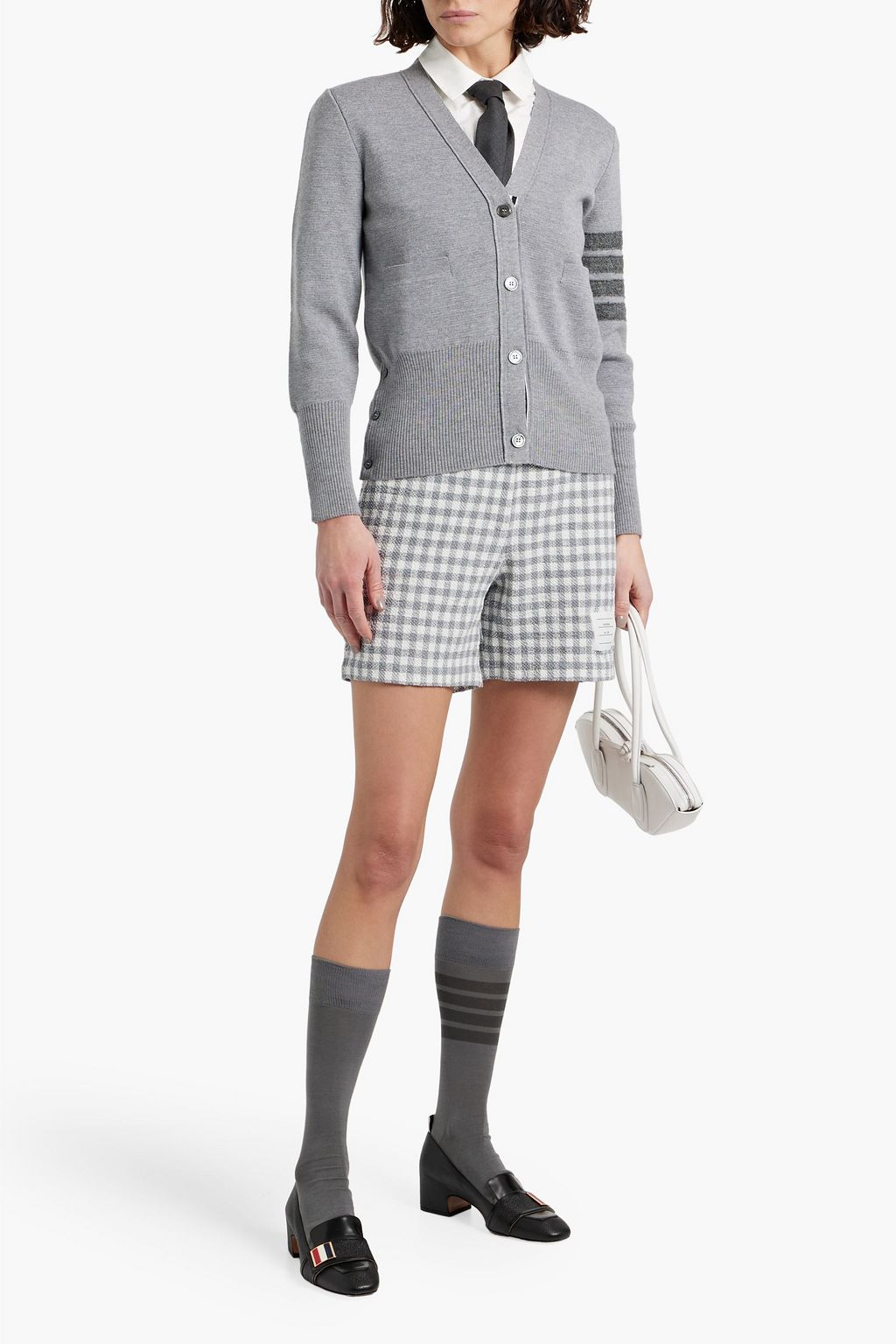 THOM BROWNE شورت من مزيج من القطن بحبكة بوكليه وطبعة مربعات