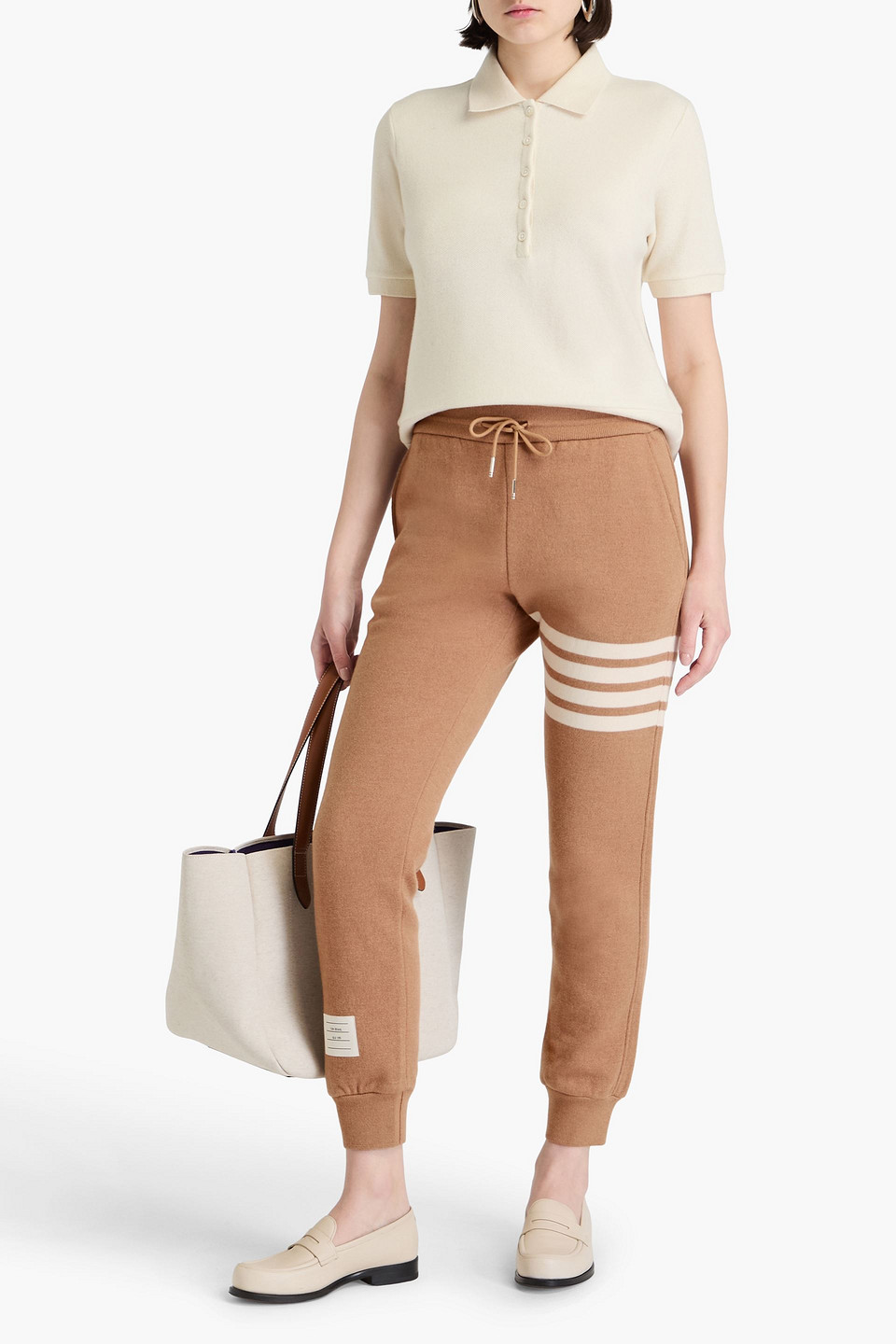 THOM BROWNE STRIPED COTTON-BLEND TRACK PANTS