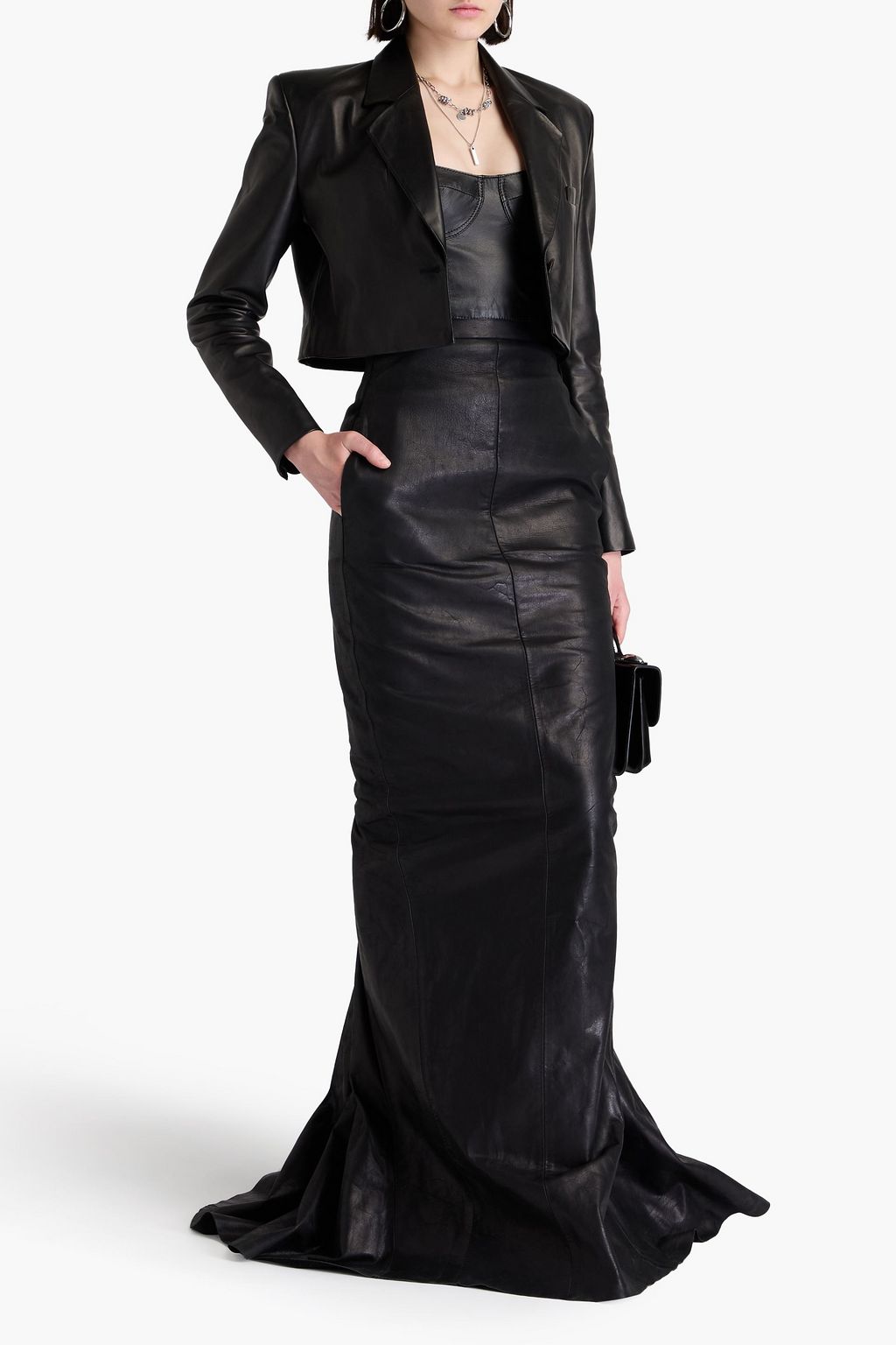 RICK OWENS تنورة طويلة من الجلد
