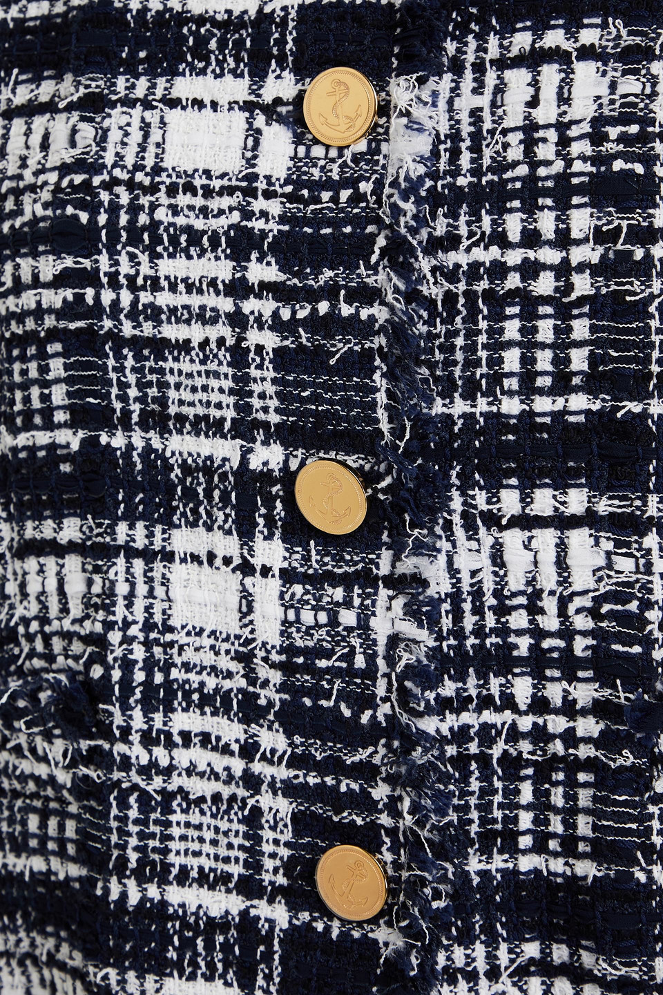 Thom Browne Frayed Checked Tweed Jacket In Navy