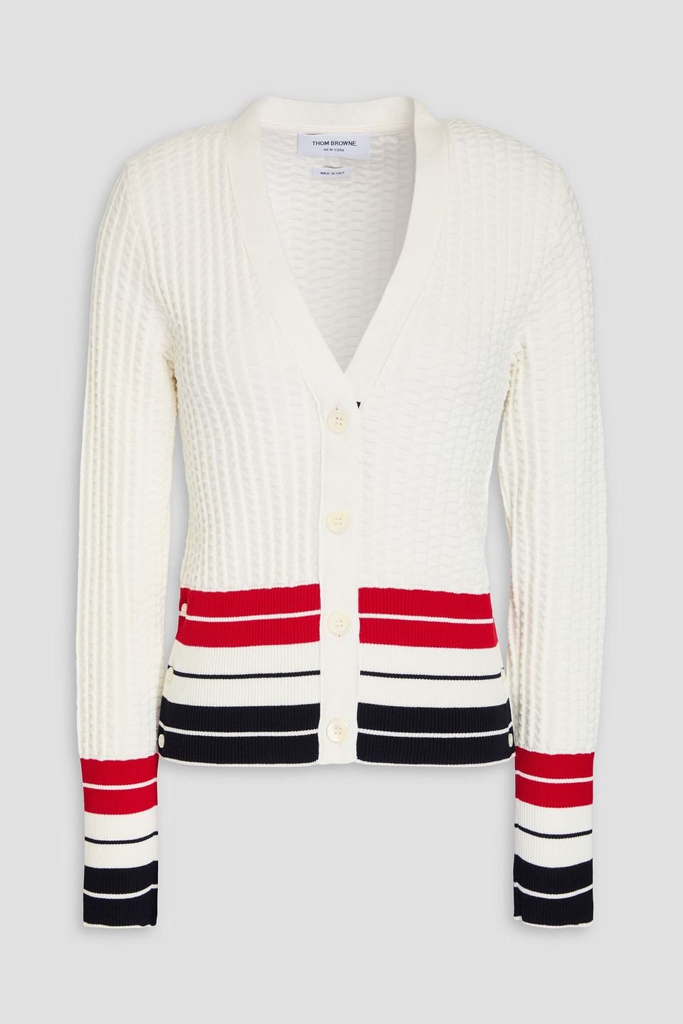 Thom Browne Cardigan Aus Strukturiertem Strick Aus Baumwolle In Weiss