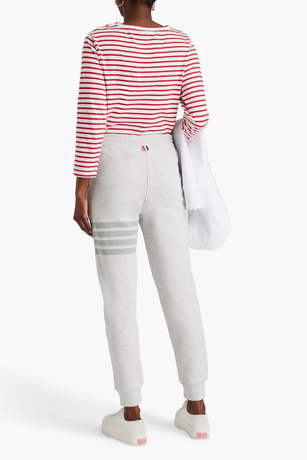 THOM BROWNE بنطال رياضي من قطن تيري فرنسي مطاطي بتصميم مخطط