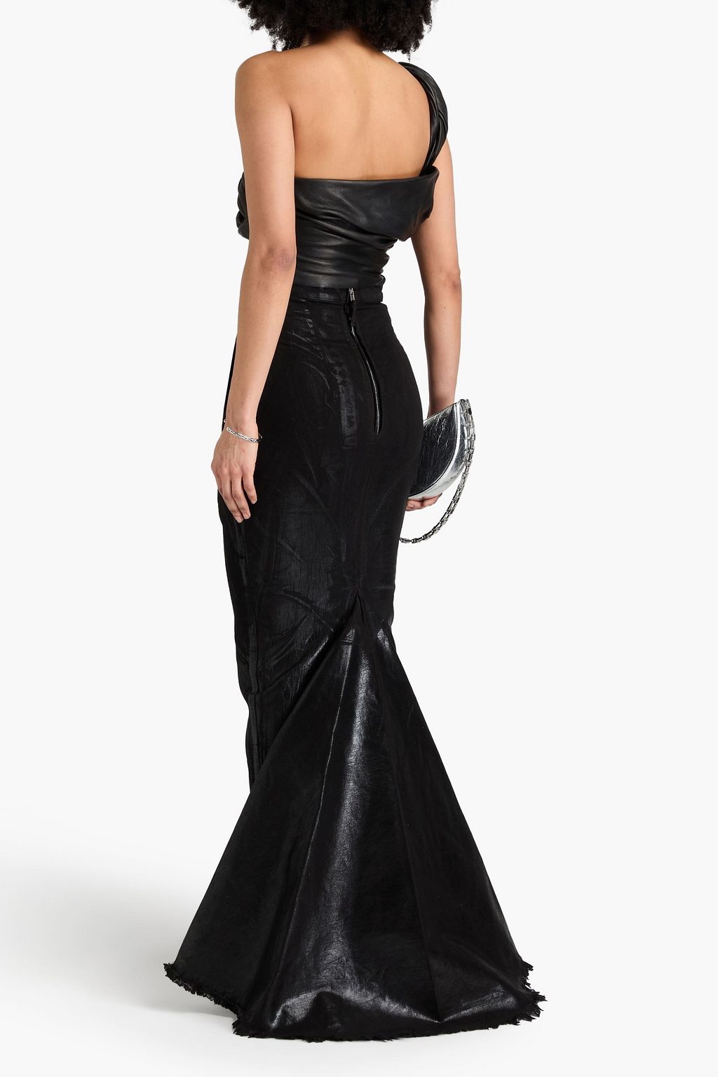 RICK OWENS Frayed waxed denim maxi skirt