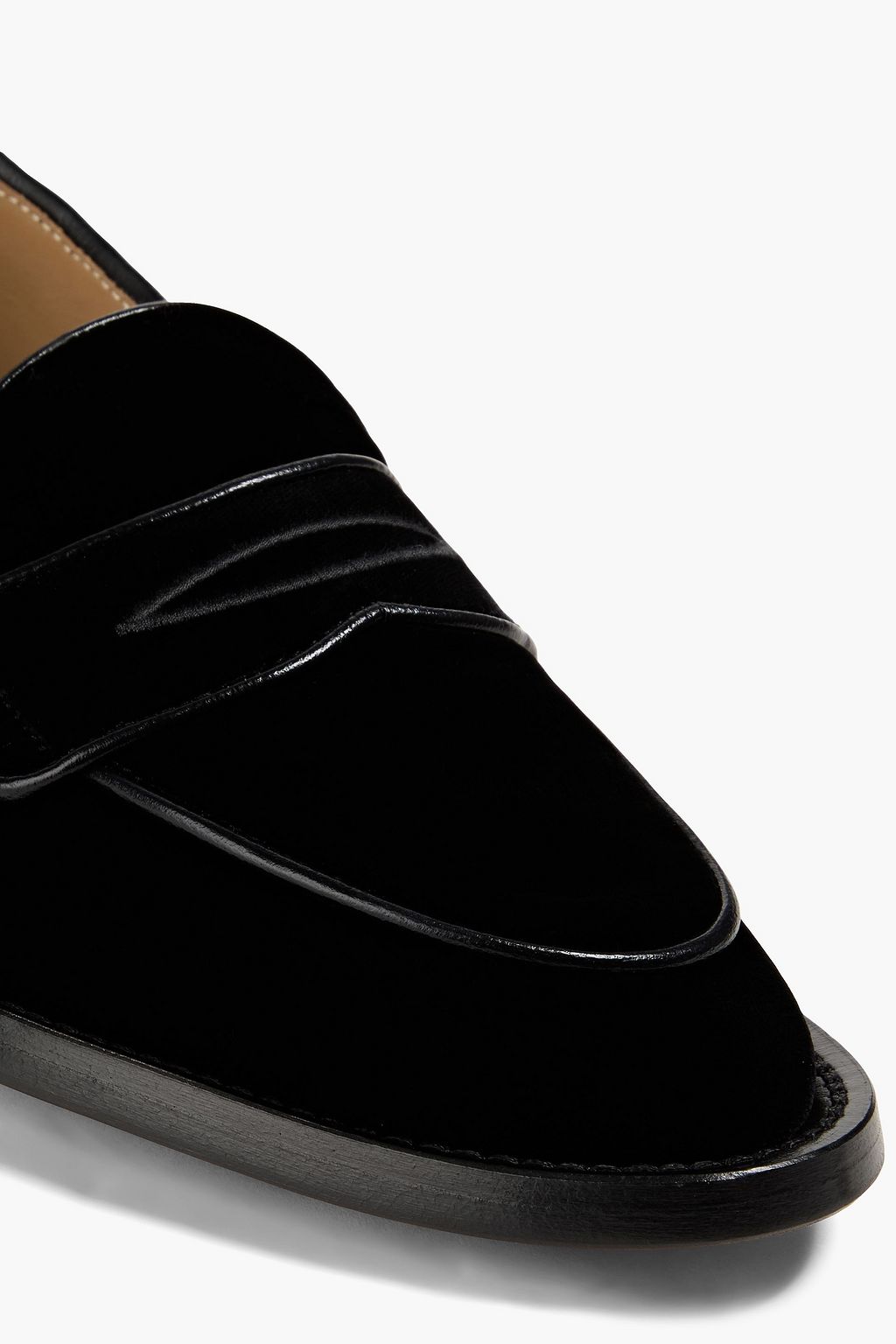 THOM BROWNE Leather-trimmed velvet penny loafers