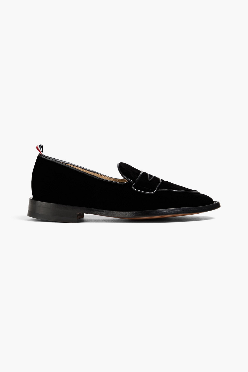 Leather-trimmed velvet penny loafers