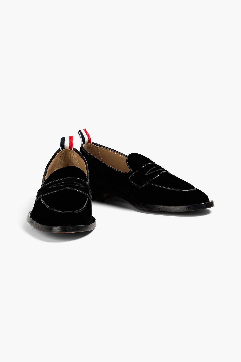 THOM BROWNE Leather-trimmed velvet penny loafers