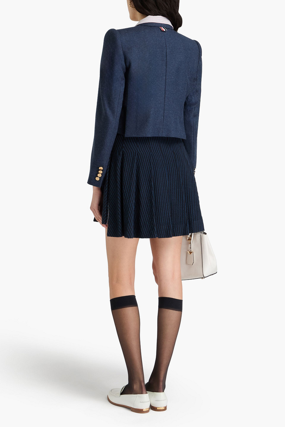 Thom Browne Cropped Wool-flannel Blazer In Navy