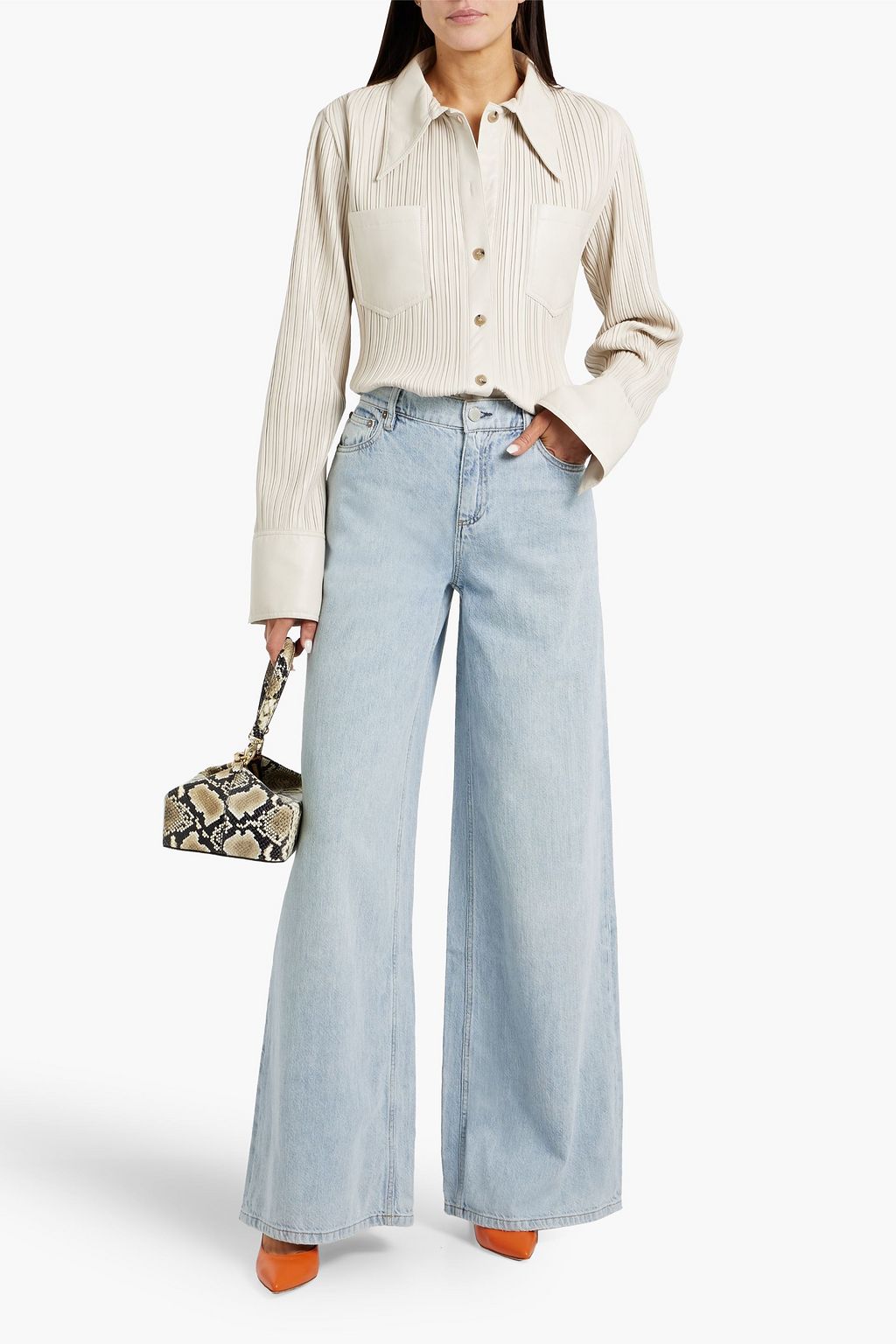ALICE + OLIVIA JEANS جينز "هاربر" بأرجل واسعة وبخصر متوسط الارتفاع