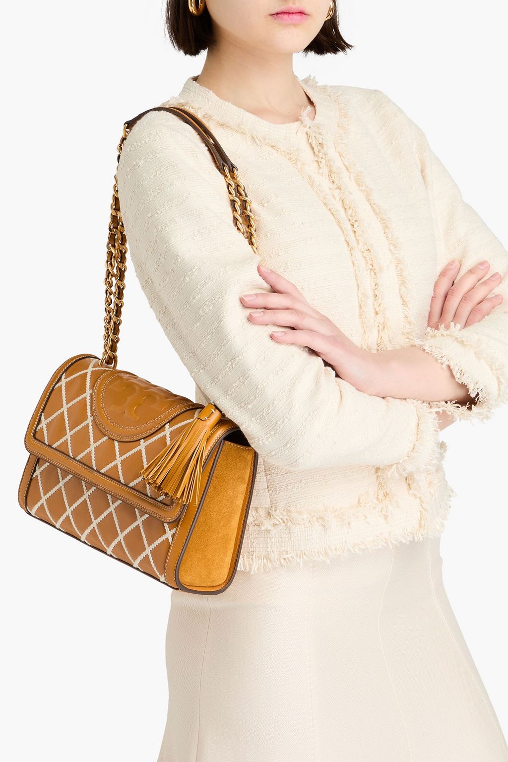 TORY BURCH Fleming quilted leather and suede shoulder bag